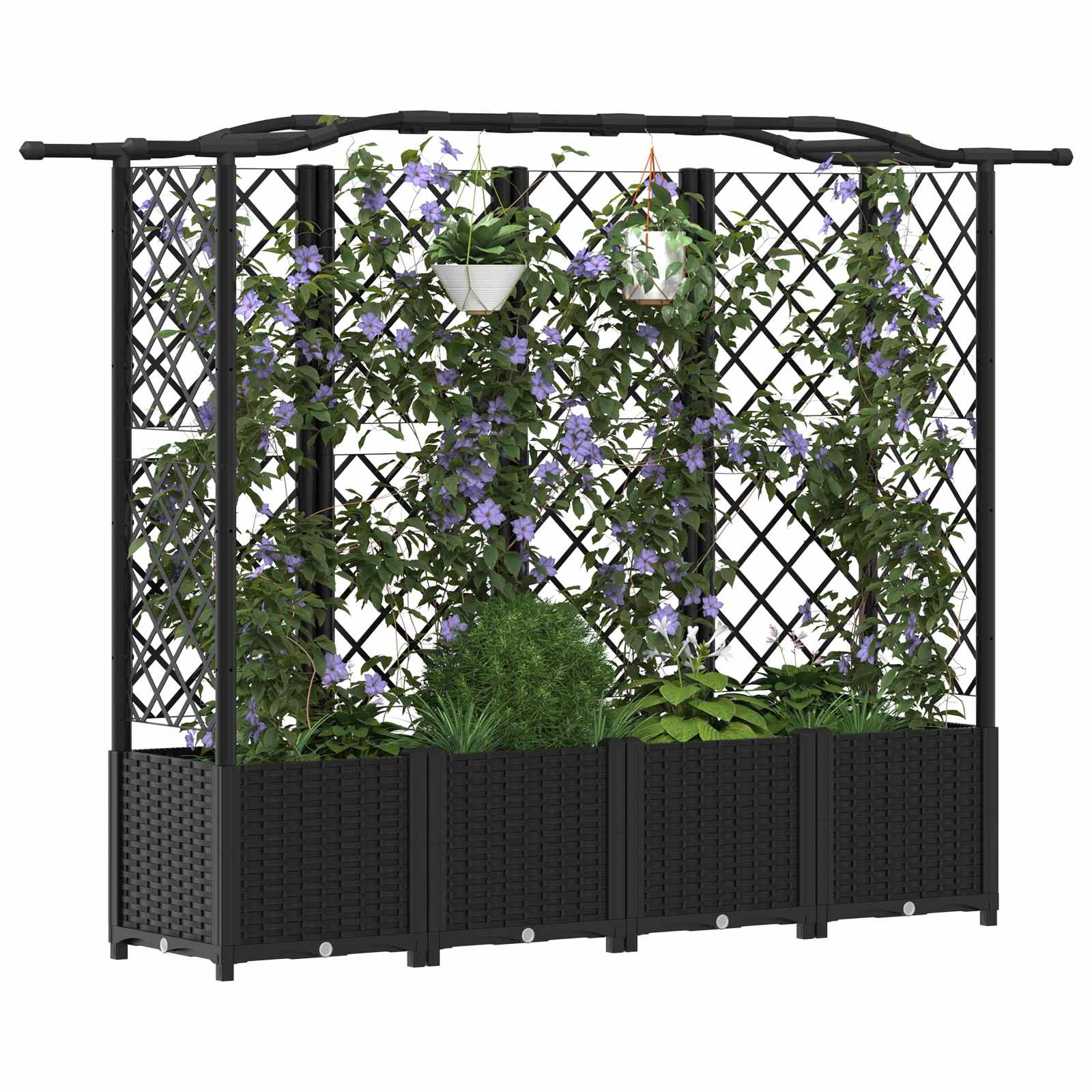 Verhoogd Bed met Trellis en Dak Zwart 204 x 40 x 141 cm PP image 3