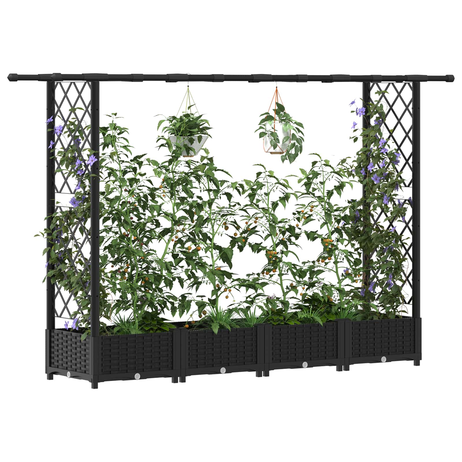 Verhoogd Bed met Trellis en Dak Zwart 203 x 40 x 123 cm PP image 3