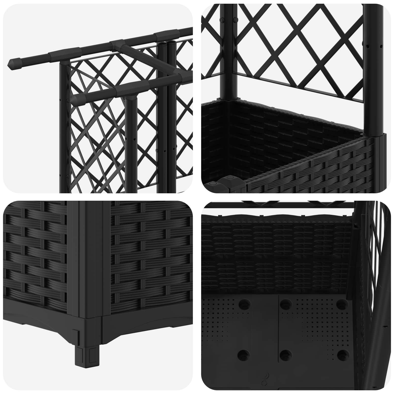 Verhoogd Bed met Trellis en Dak Zwart 203 x 40 x 138 cm PP image 6