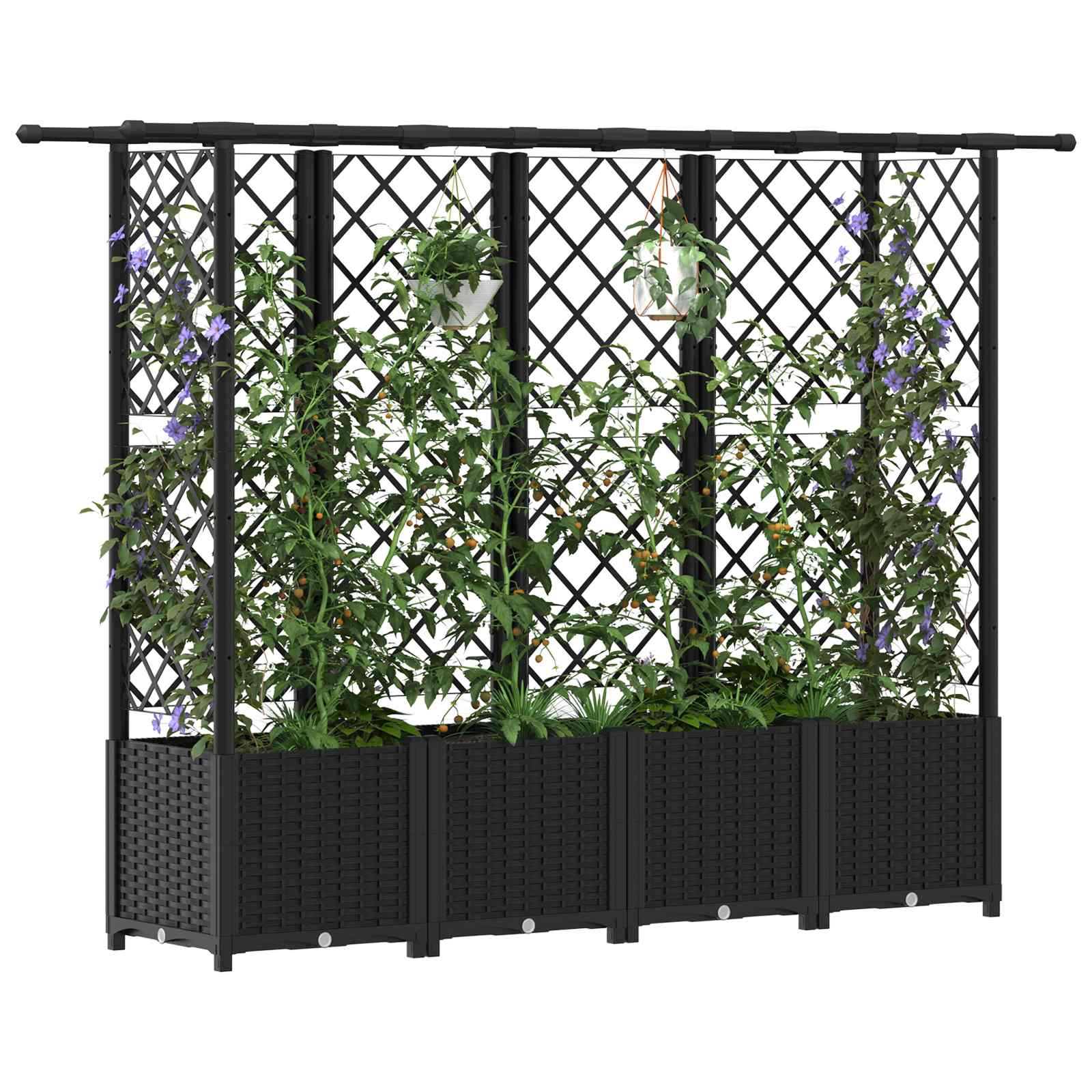 Verhoogd Bed met Trellis en Dak Zwart 203 x 40 x 138 cm PP image 3