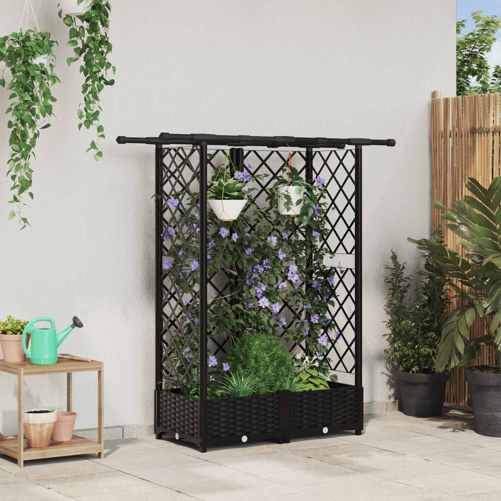 Verhoogd Bed met Trellis en Dak Zwart 124 x 40 x 123 cm PP image 1
