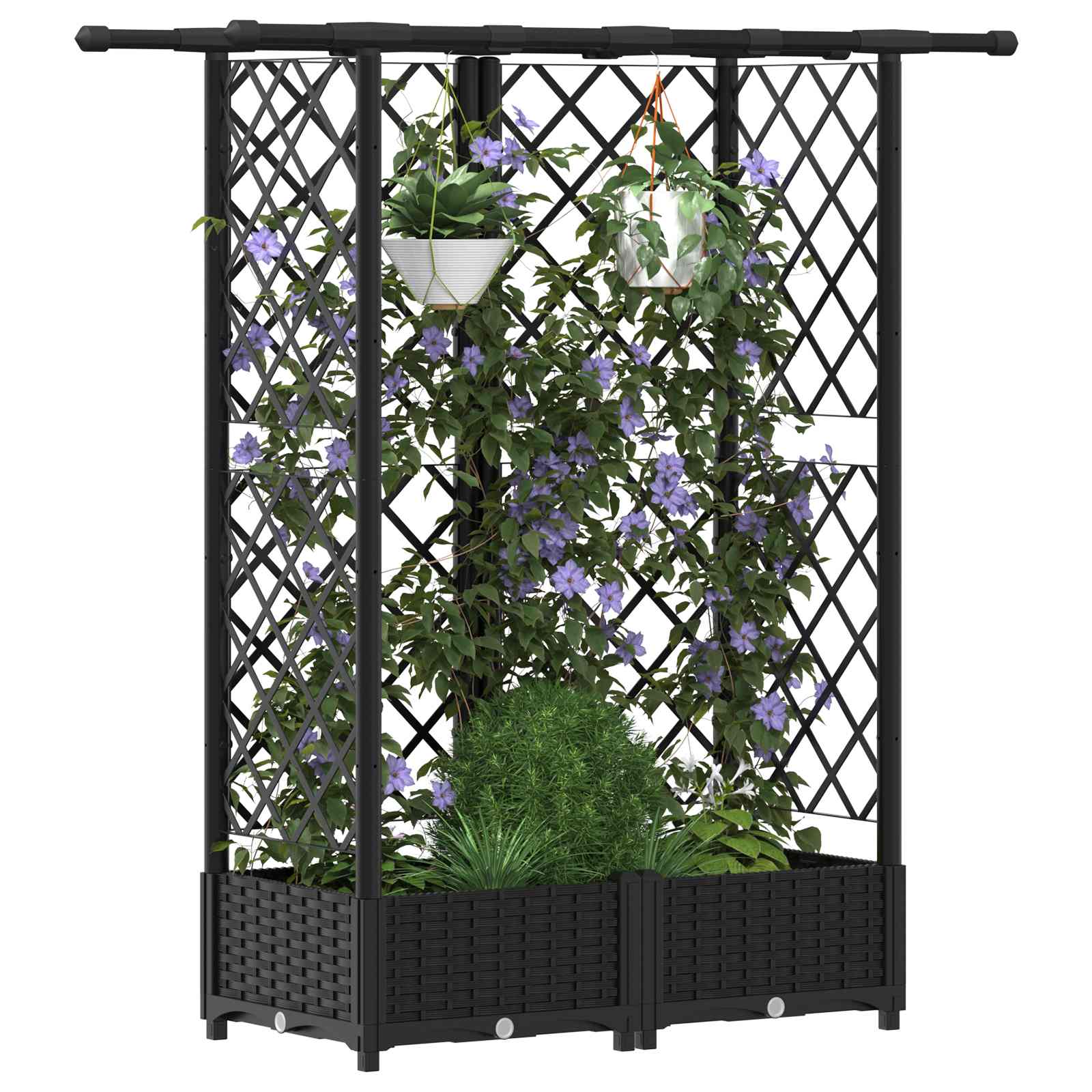 Verhoogd Bed met Trellis en Dak Zwart 124 x 40 x 123 cm PP image 3