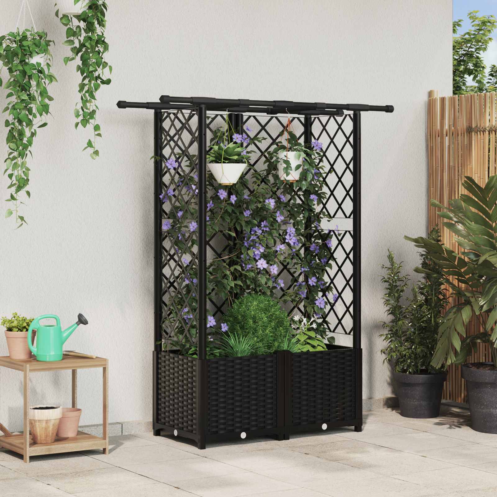 Verhoogd Bed met Trellis en Dak Zwart 124 x 40 x 138 cm PP image 1