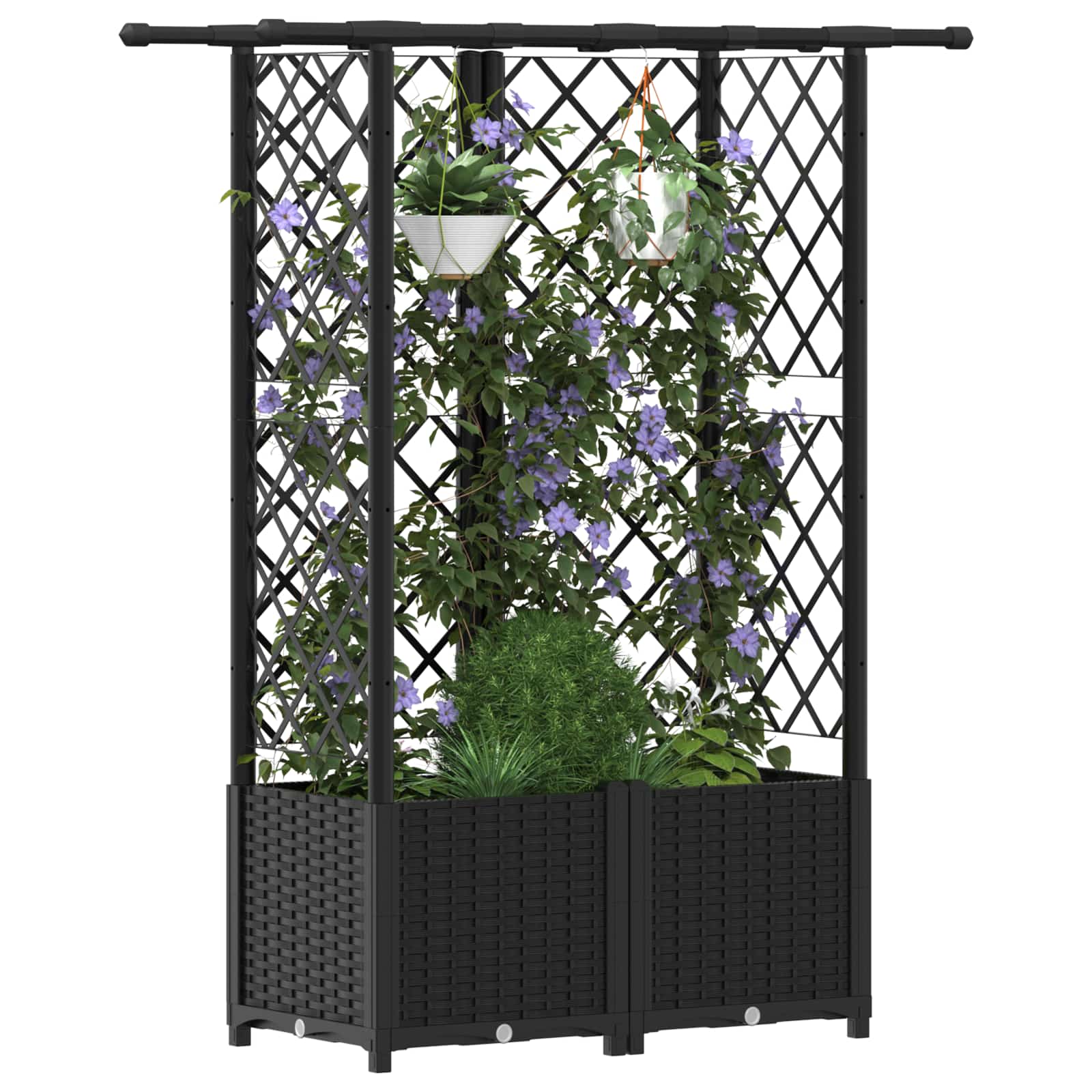 Verhoogd Bed met Trellis en Dak Zwart 124 x 40 x 138 cm PP image 3