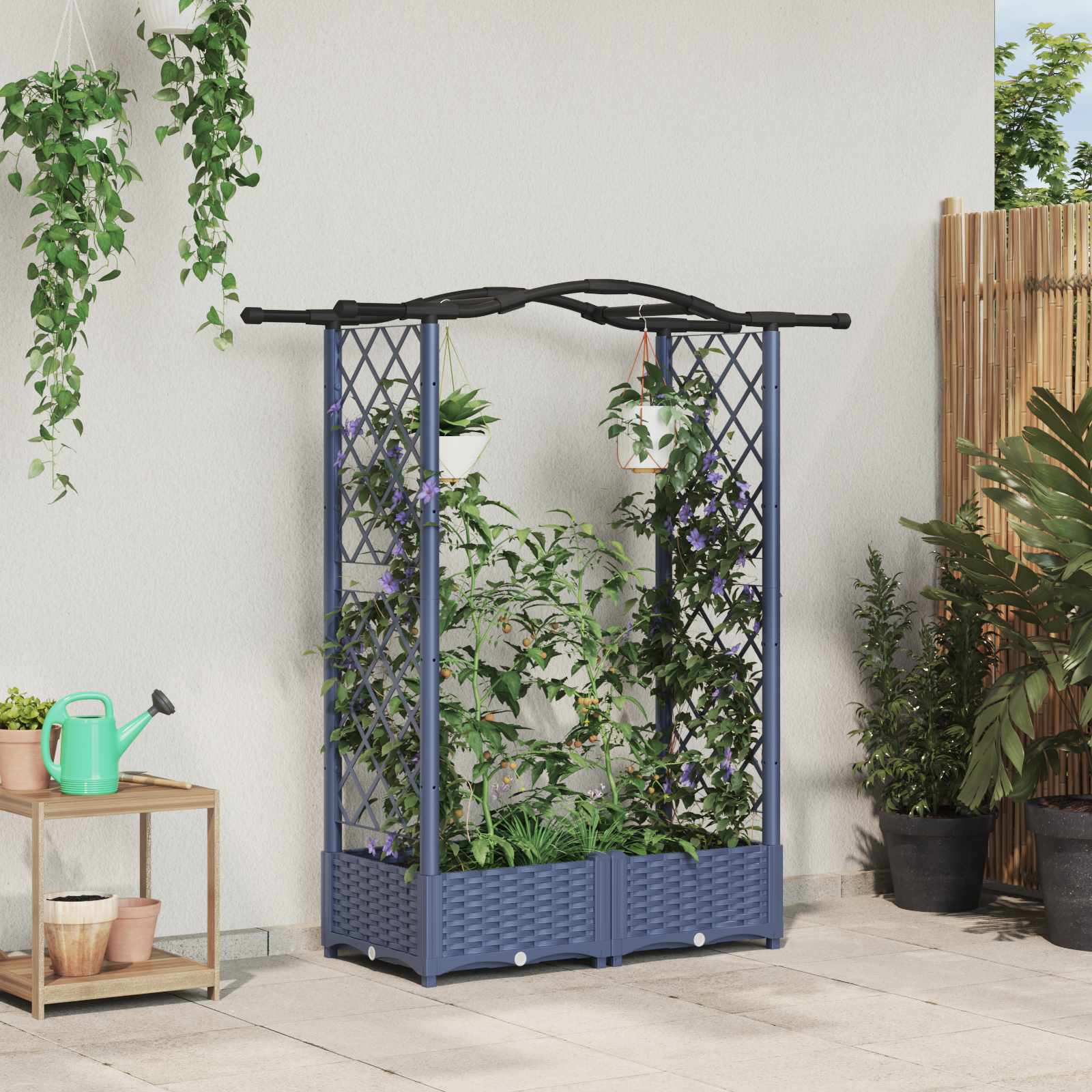 Verhoogd Bed met Trellis en Dak Grijs 124 x 40 x 125 cm PP image 1