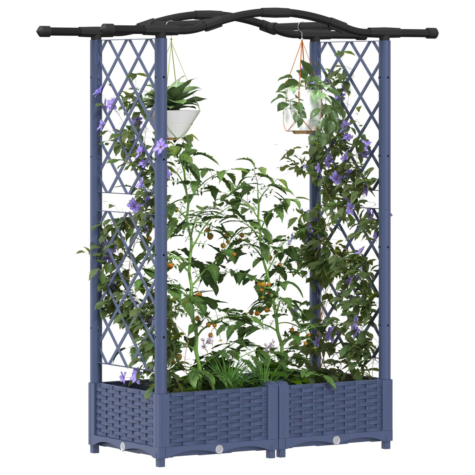 Verhoogd Bed met Trellis en Dak Grijs 124 x 40 x 125 cm PP image 3
