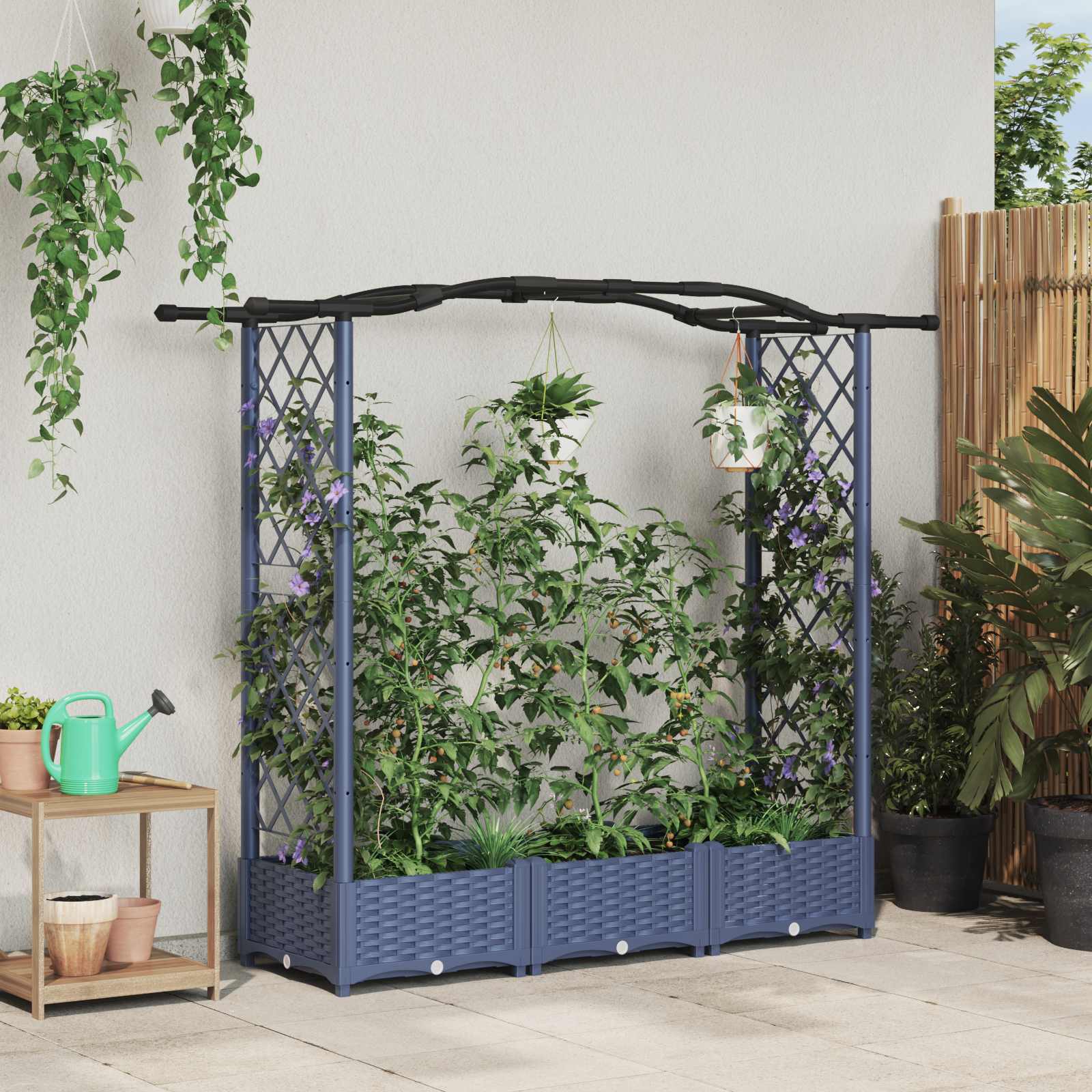 Verhoogd Bed met Trellis en Dak Grijs 169 x 40 x 125 cm PP image 1