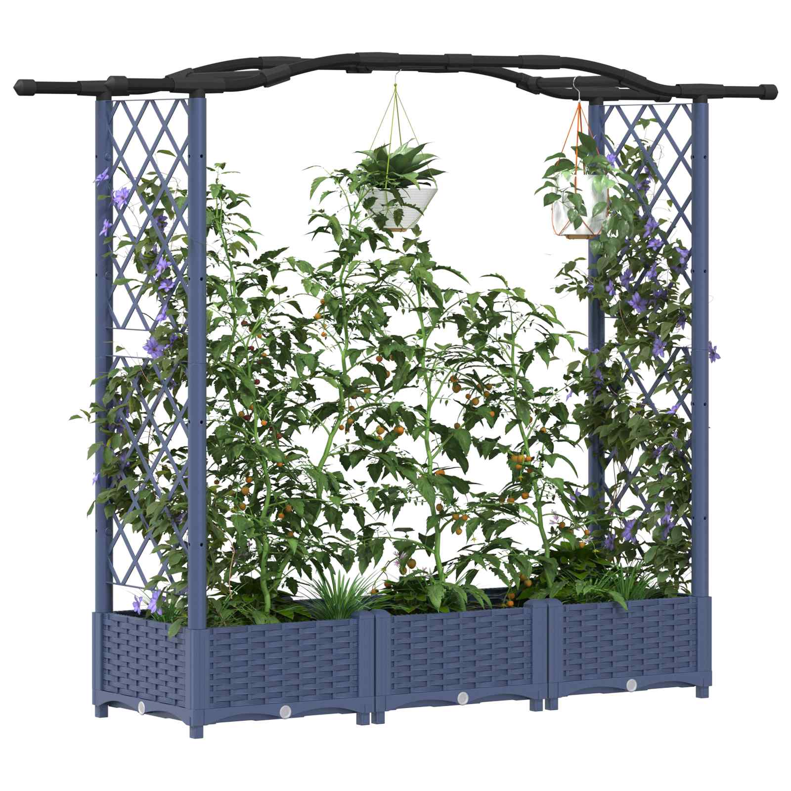 Verhoogd Bed met Trellis en Dak Grijs 169 x 40 x 125 cm PP image 3