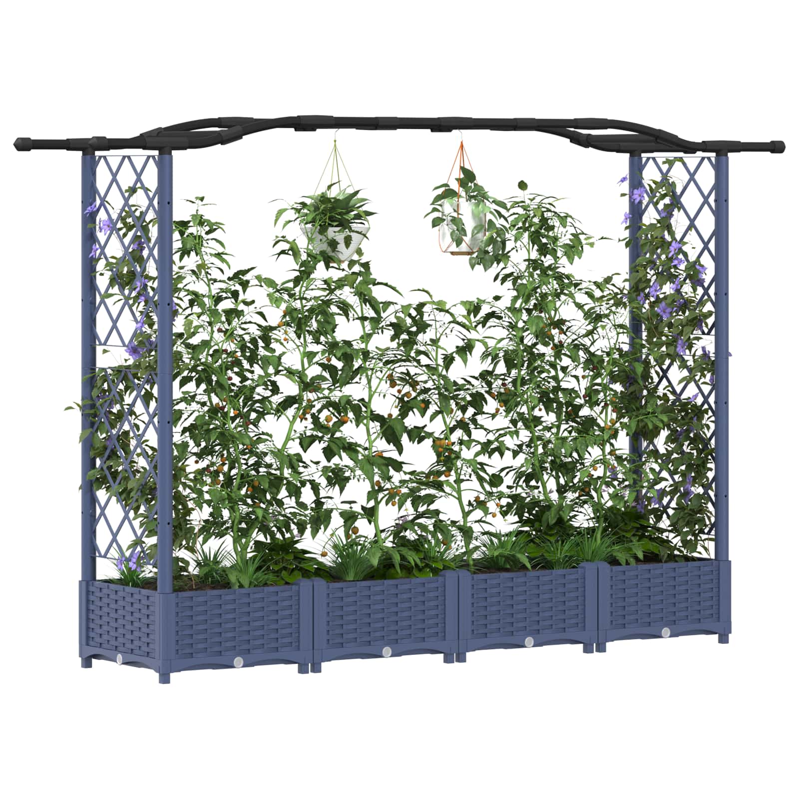 Verhoogd Bed met Trellis en Dak Grijs 207 x 40 x 126 cm PP image 3