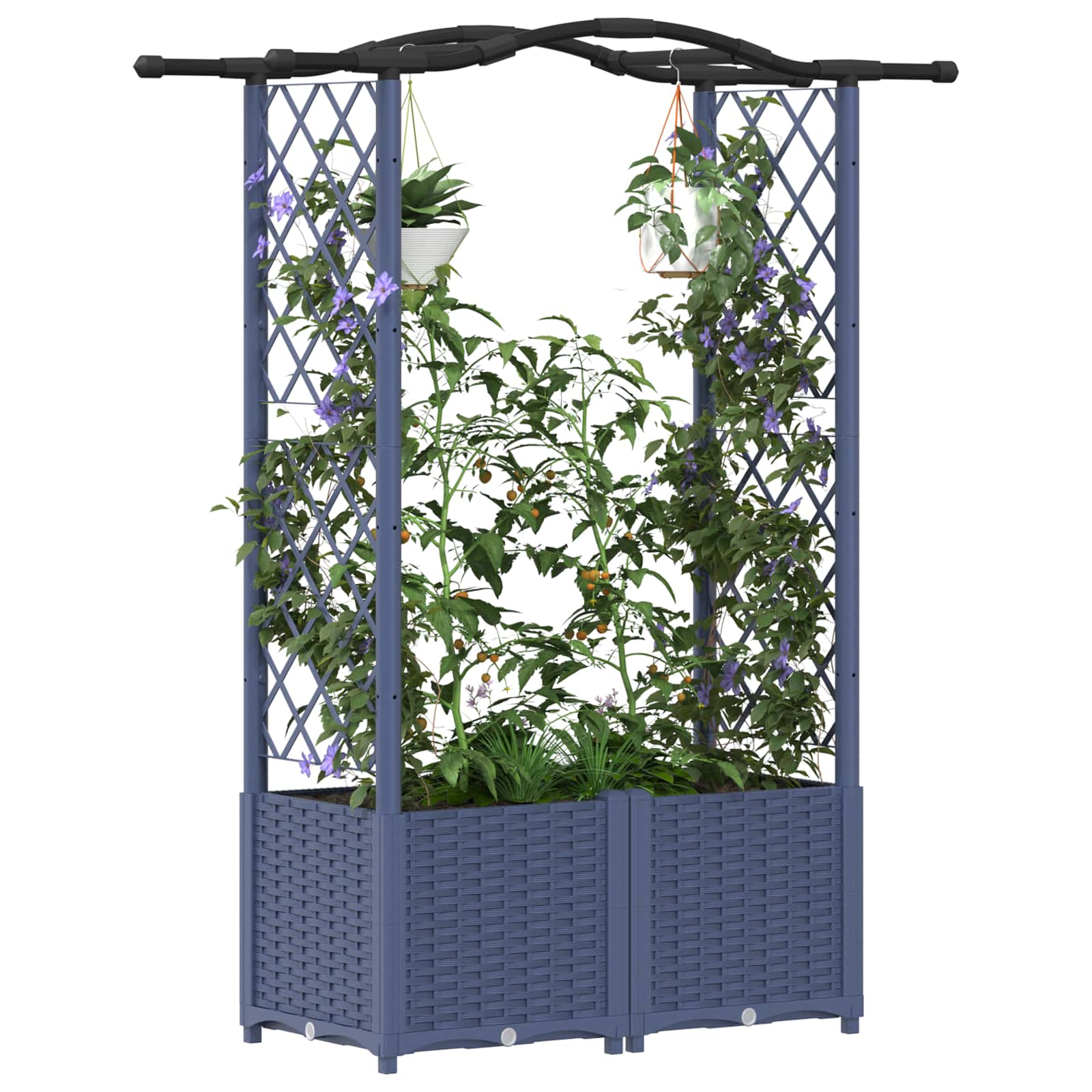 Verhoogd Bed met Trellis en Dak Grijs 125 x 40 x 138 cm PP image 3