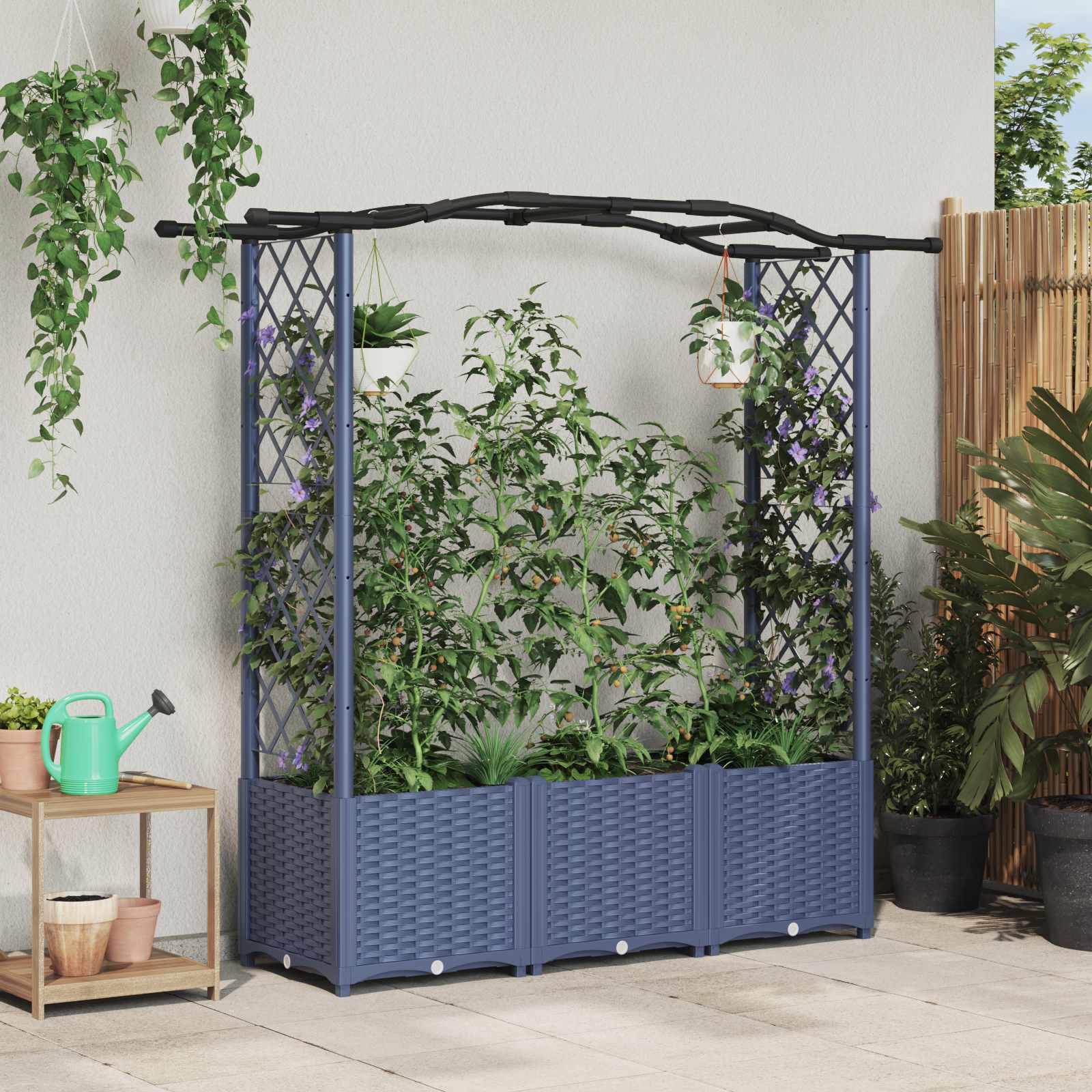 Verhoogd Bed met Trellis en Dak Grijs 164 x 40 x 142 cm PP image 1