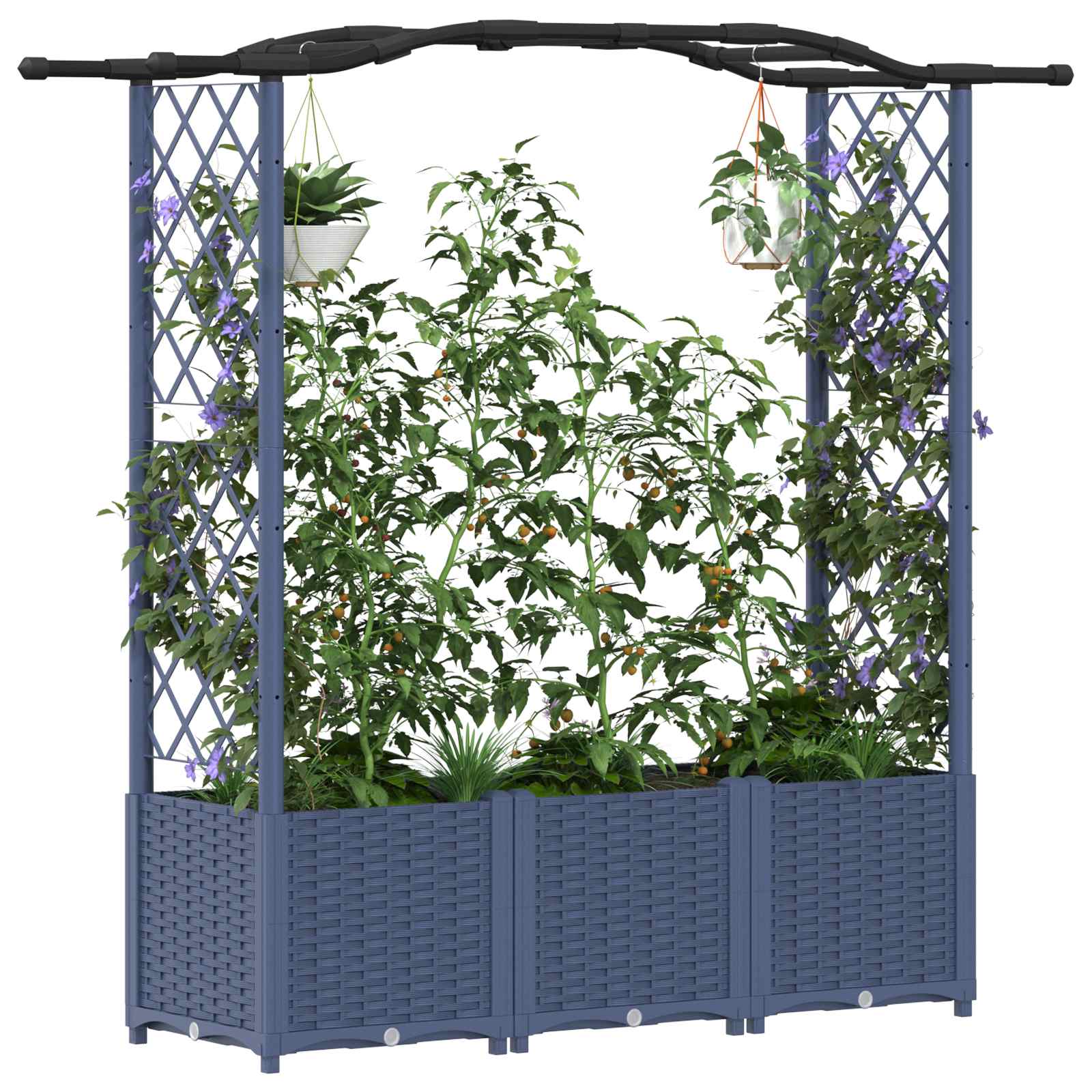 Verhoogd Bed met Trellis en Dak Grijs 164 x 40 x 142 cm PP image 3