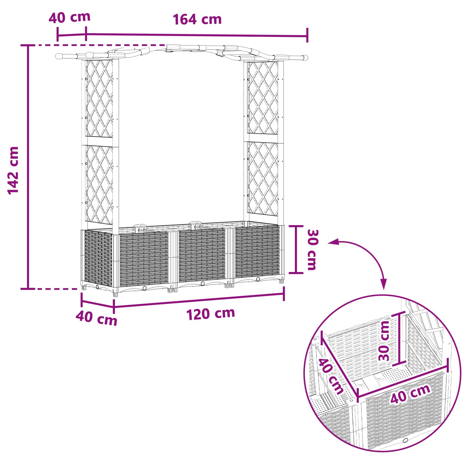 Verhoogd Bed met Trellis en Dak Grijs 164 x 40 x 142 cm PP image 8