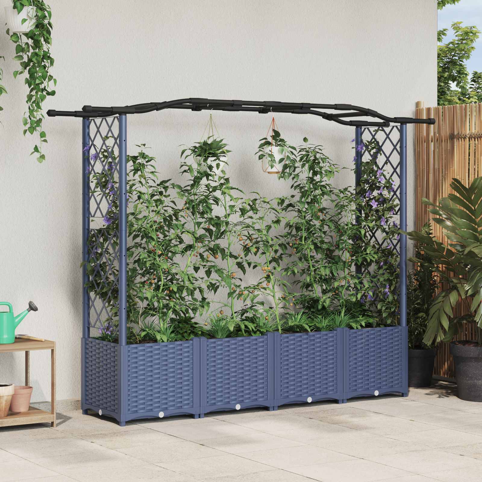 Verhoogd Bed met Trellis en Dak Grijs 204 x 40 x 141 cm PP image 1