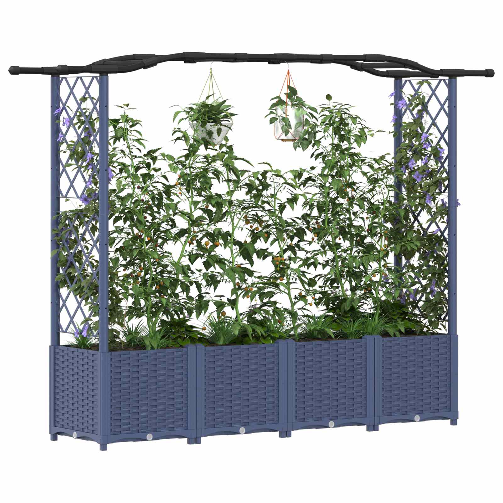 Verhoogd Bed met Trellis en Dak Grijs 204 x 40 x 141 cm PP image 3