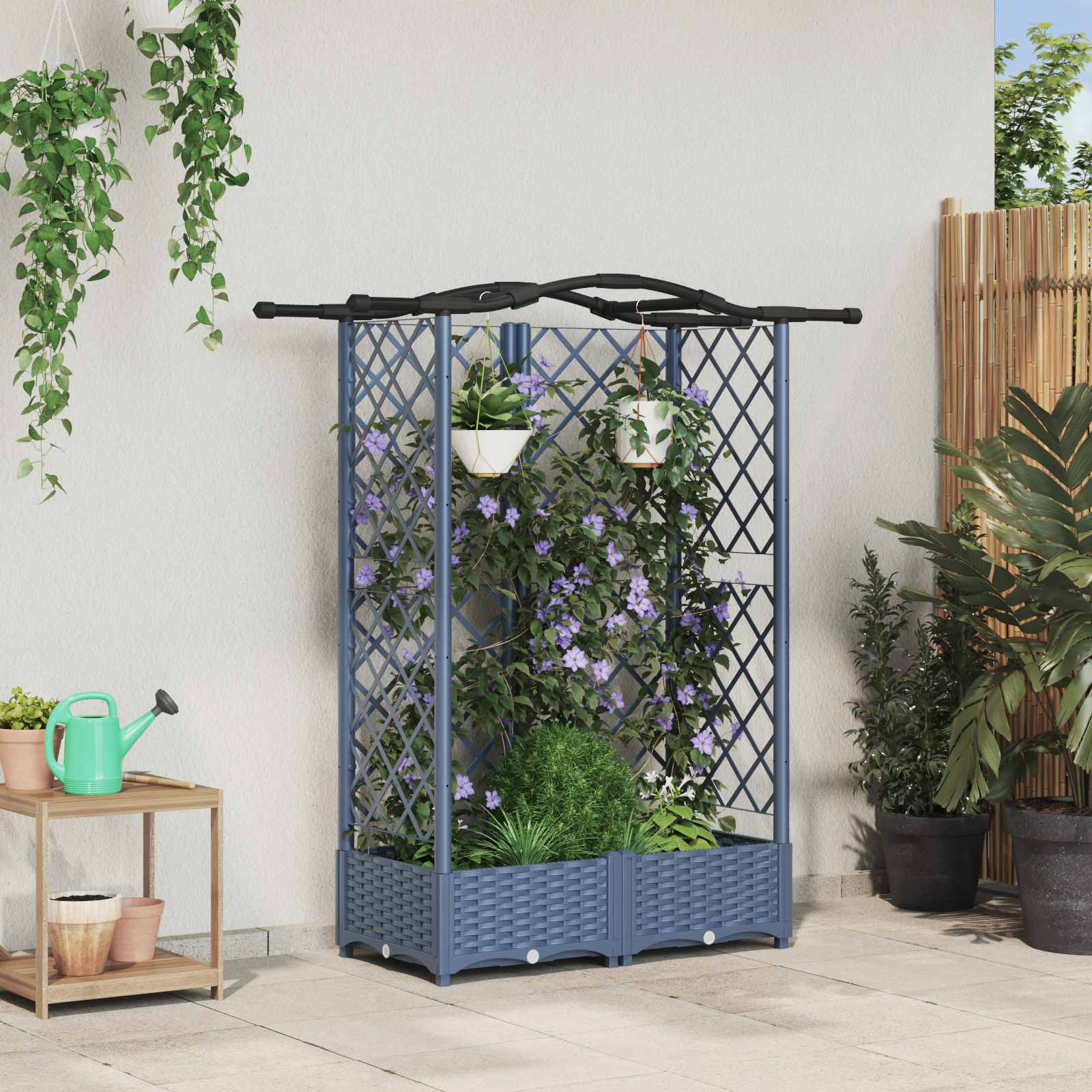vidaXL Pat Ridicat cu Trellis și Acoperiș Gri 124 x 40 x 126 cm PP