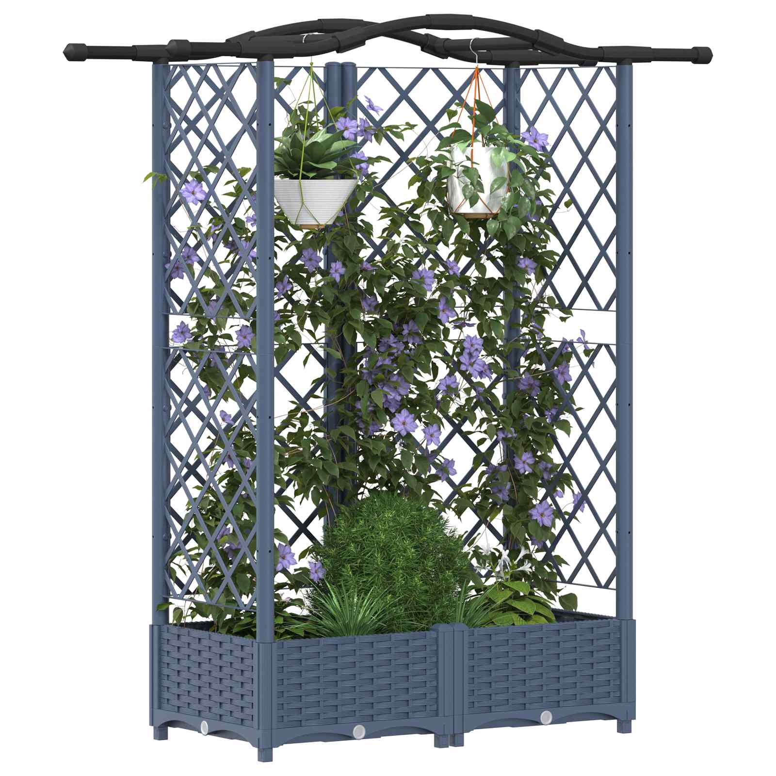 Verhoogd Bed met Trellis en Dak Grijs 124 x 40 x 126 cm PP image 3