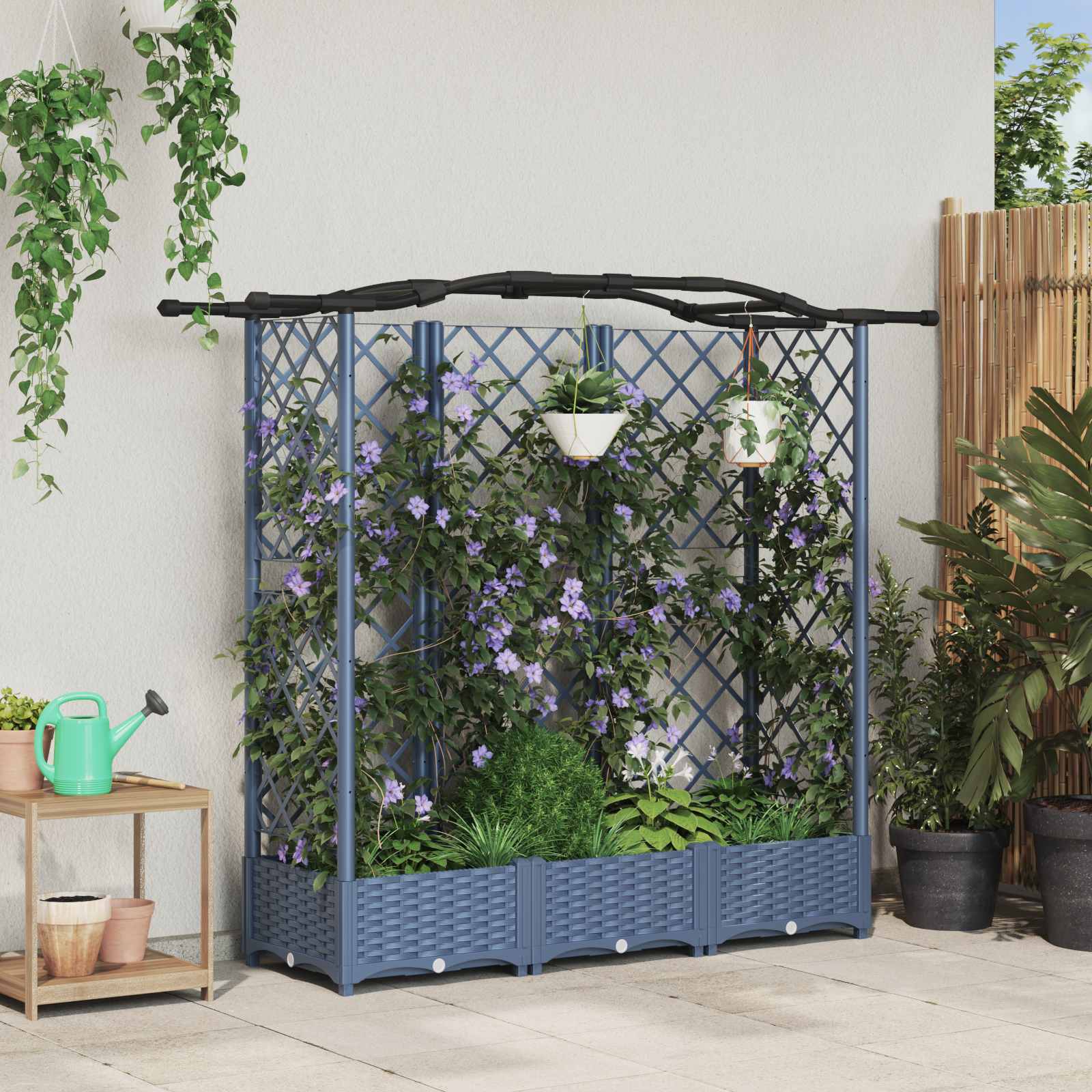 vidaXL Pat Ridicat cu Trellis și Acoperiș Gri 163 x 40 x 126 cm PP