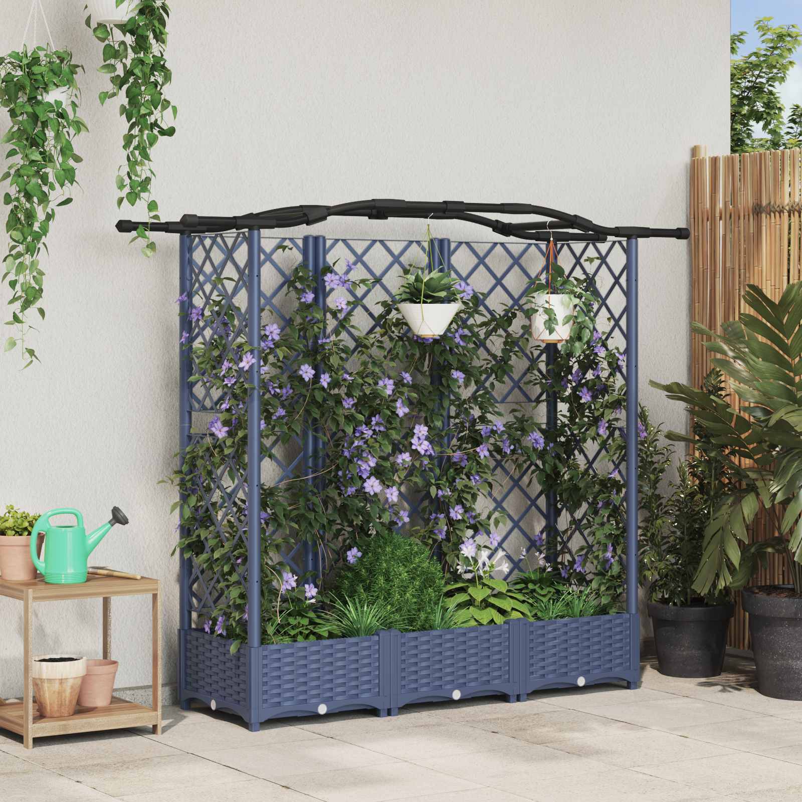 vidaXL Pat Ridicat cu Trellis și Acoperiș Gri 163 x 40 x 126 cm PP