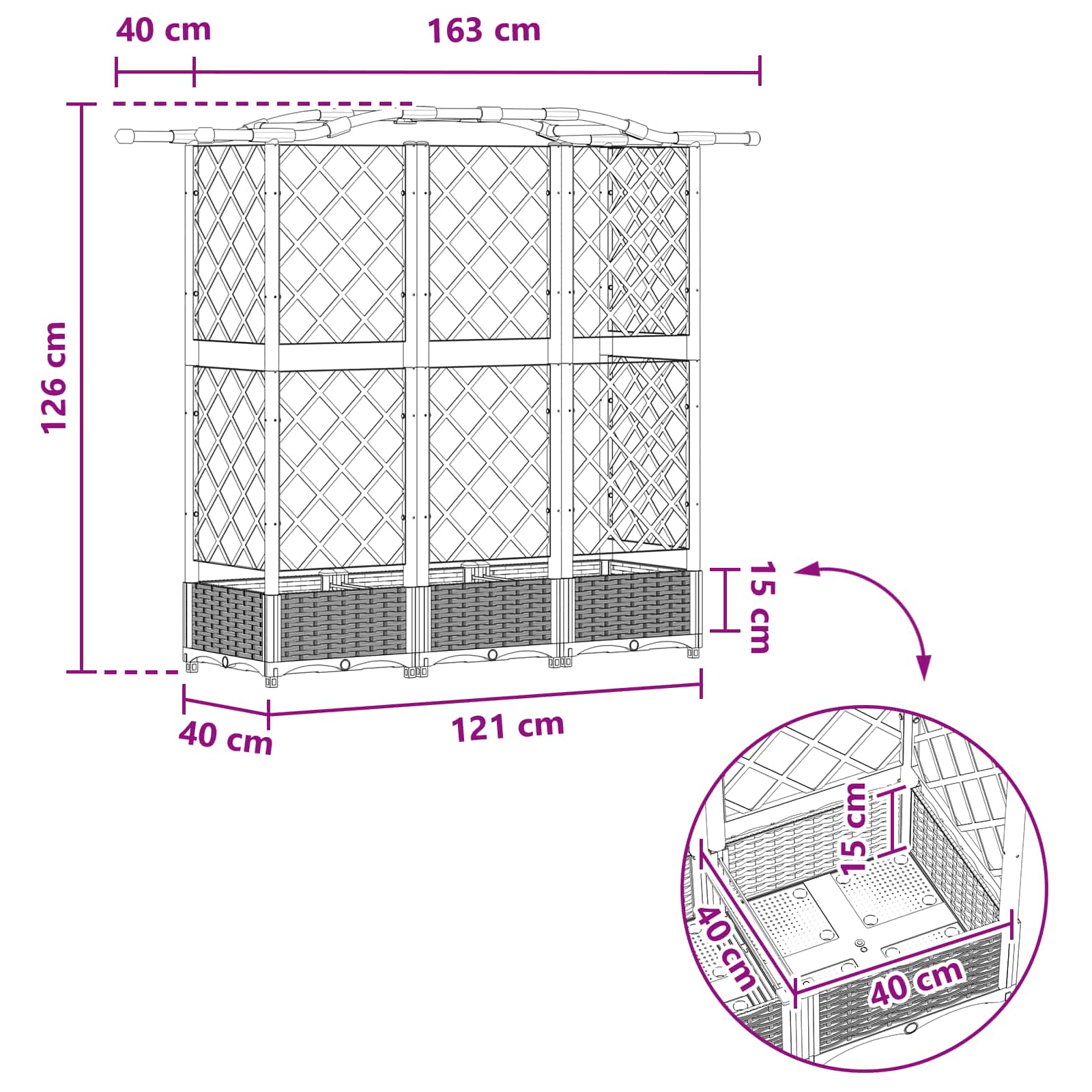 Verhoogd Bed met Trellis en Dak Grijs 163 x 40 x 126 cm PP image 8
