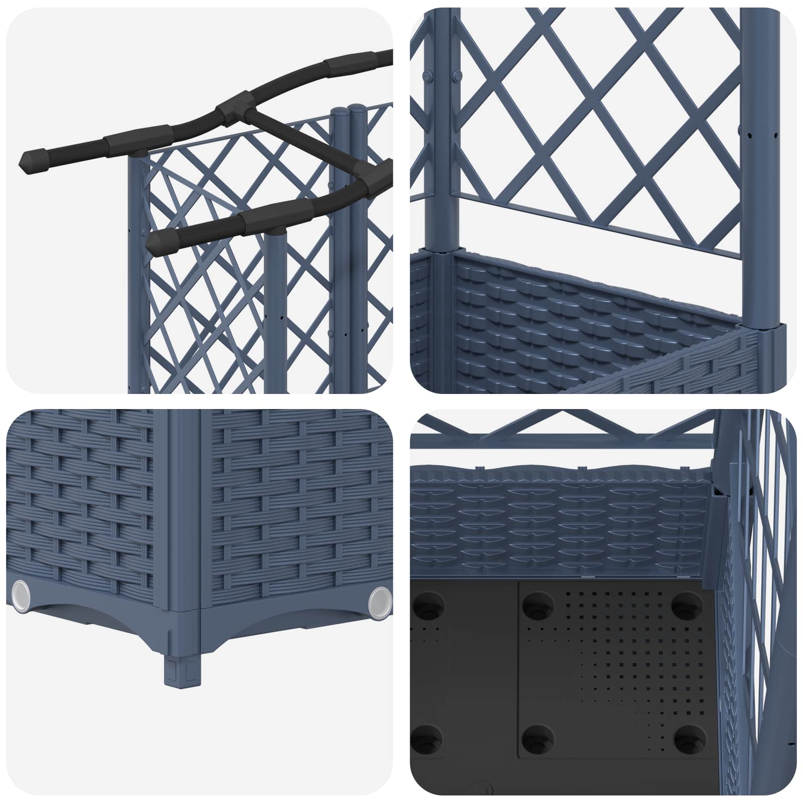 Verhoogd Bed met Trellis en Dak Grijs 203,5 x 40 x 125 cm PP image 6