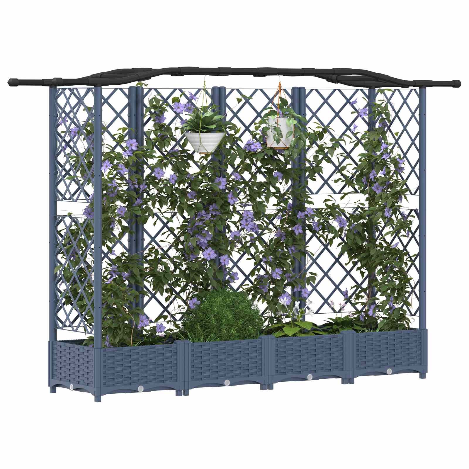 Verhoogd Bed met Trellis en Dak Grijs 203,5 x 40 x 125 cm PP image 3