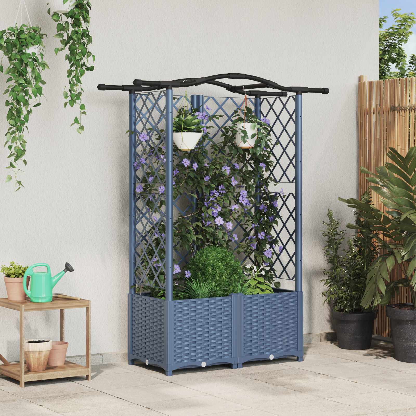 Verhoogd Bed met Trellis en Dak Grijs 122 x 40 x 141 cm PP image 1