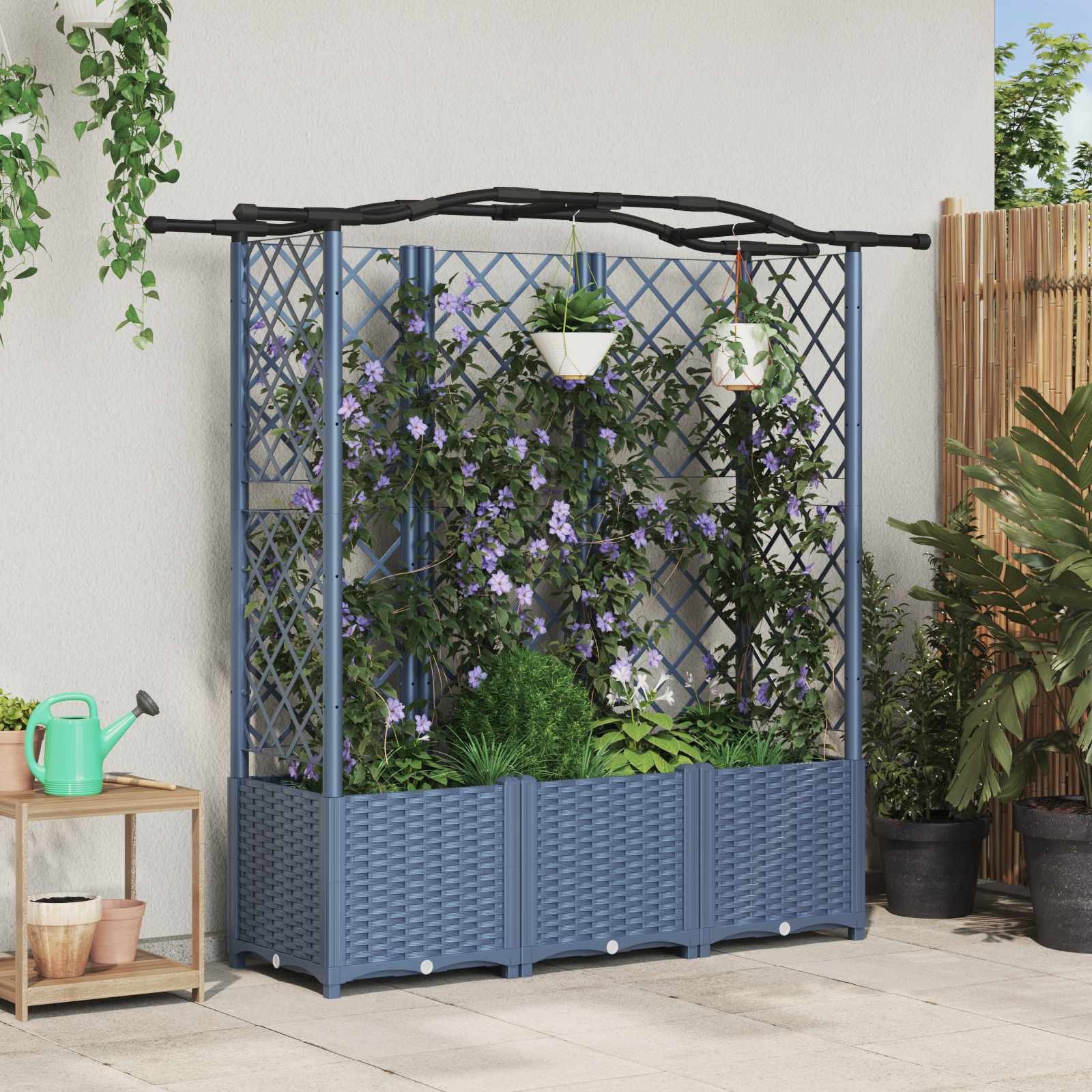 vidaXL Pat Ridicat cu Trellis și Acoperiș Gri 163 x 40 x 141 cm PP