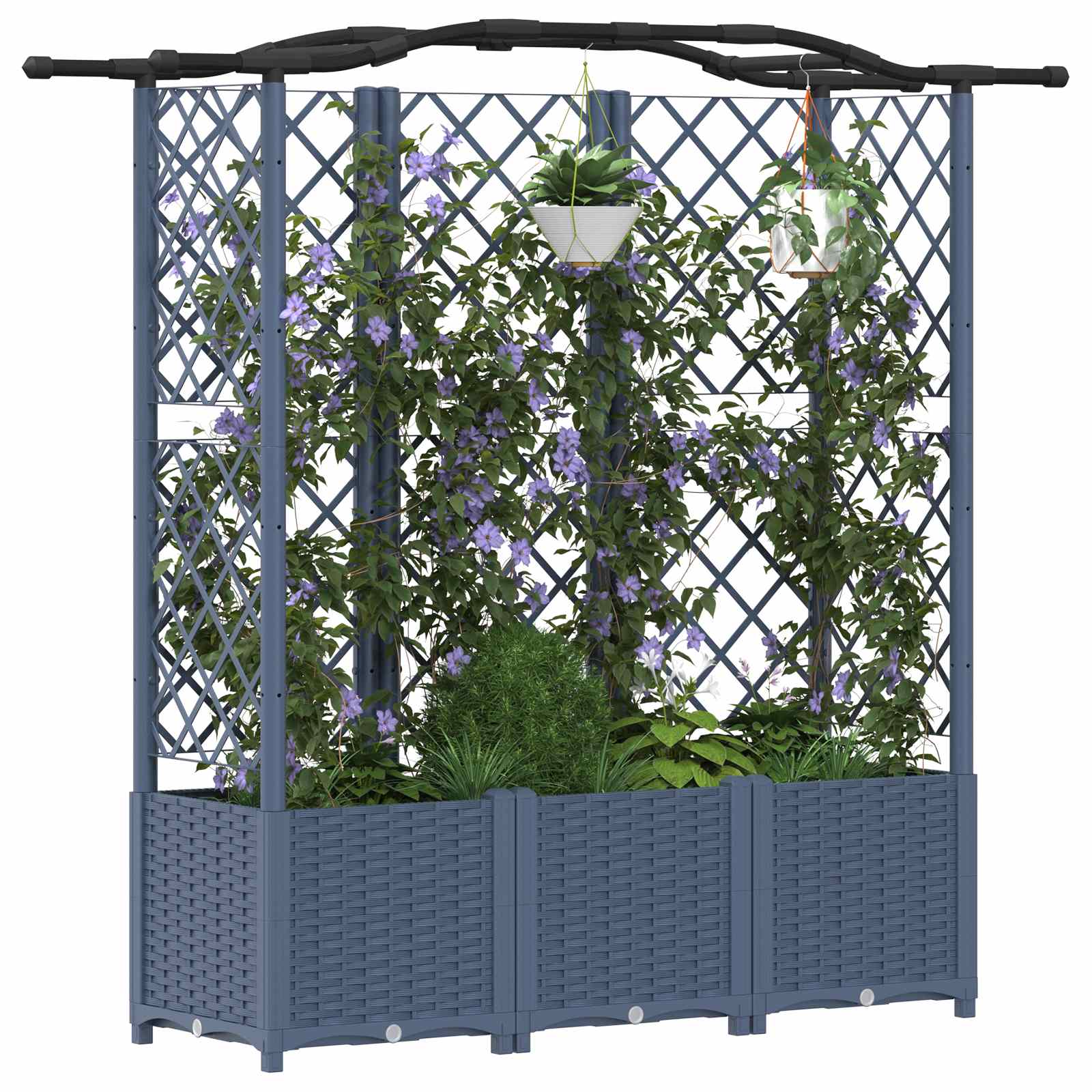 Verhoogd Bed met Trellis en Dak Grijs 163 x 40 x 141 cm PP image 3