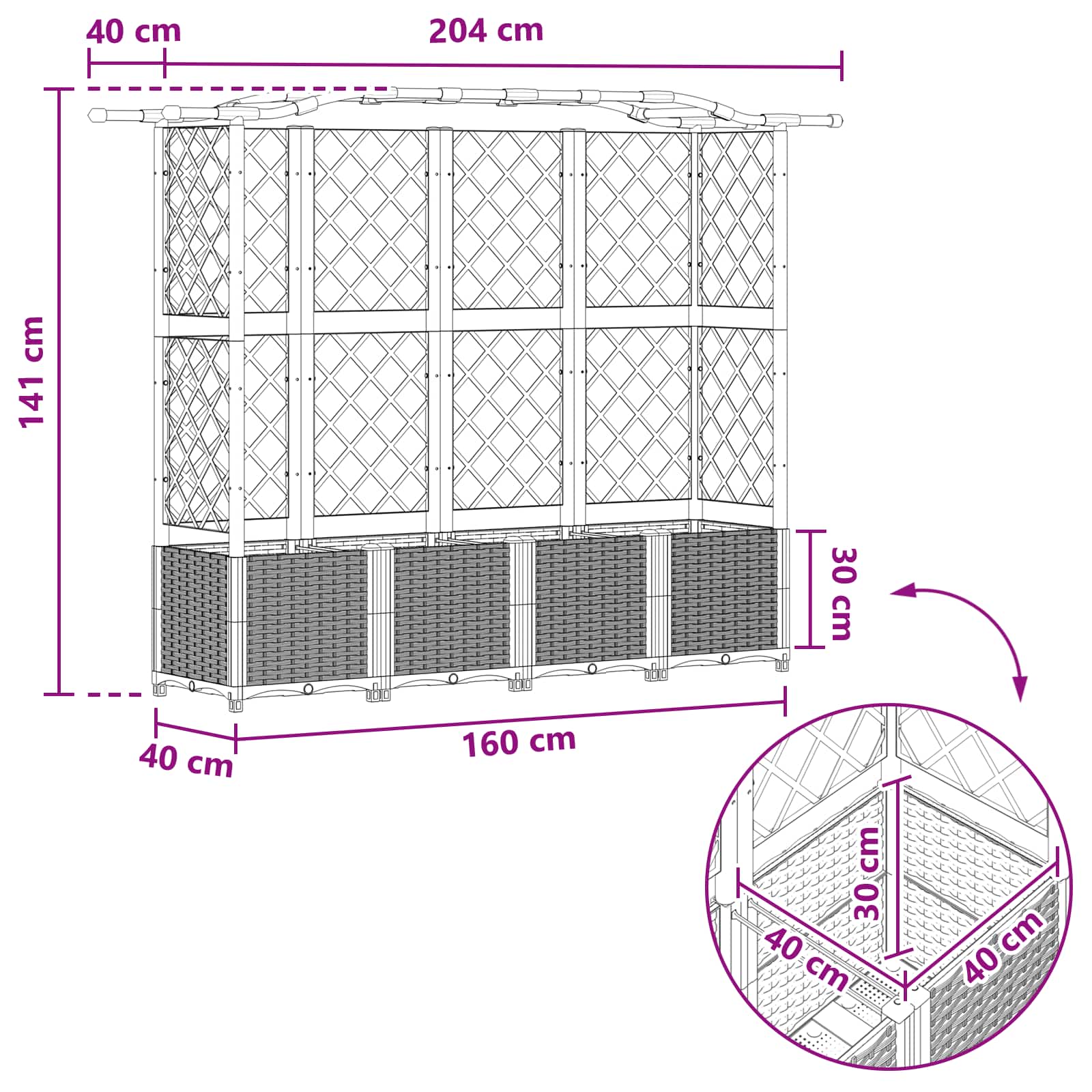 Verhoogd Bed met Trellis en Dak Grijs 204 x 40 x 141 cm PP image 8