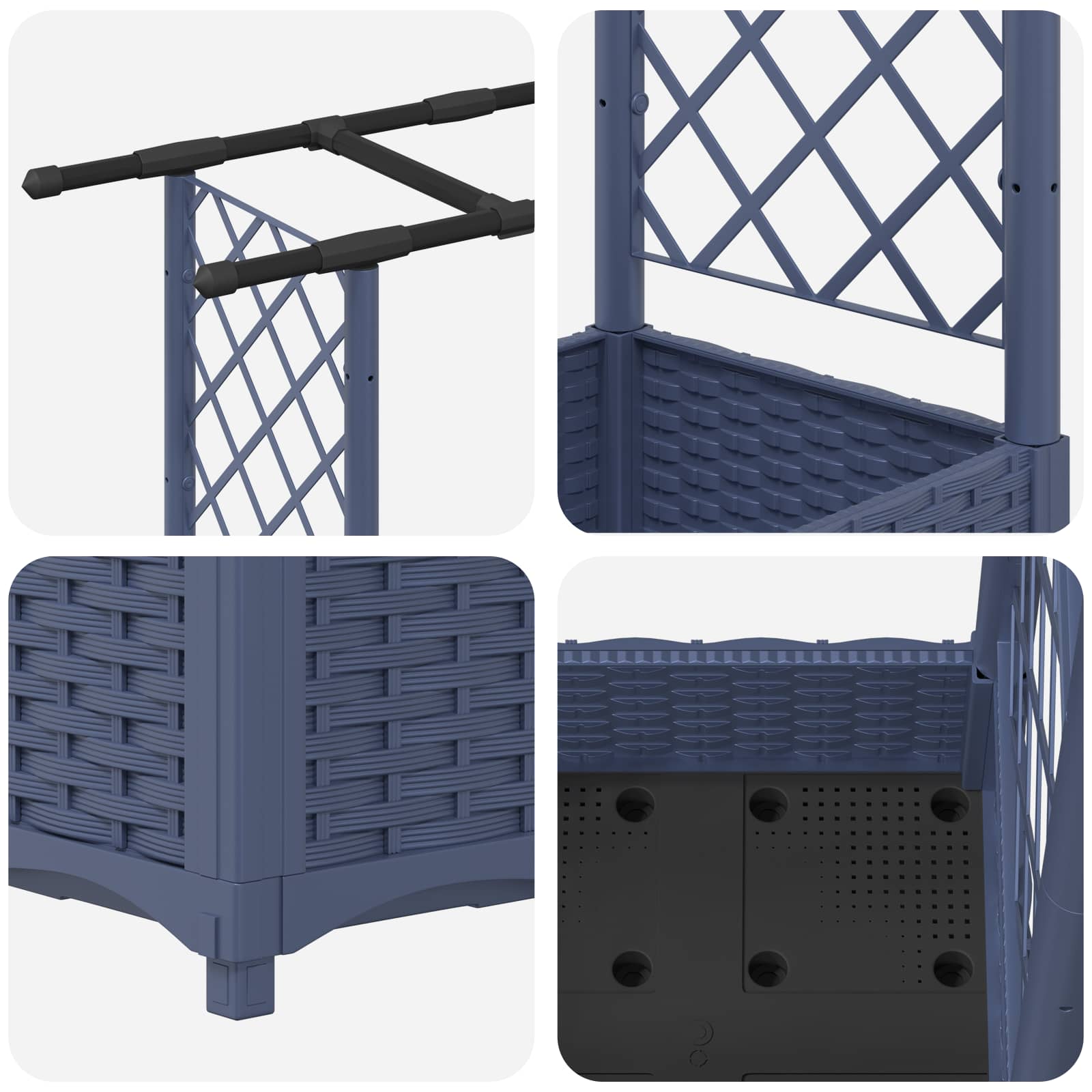 Verhoogd Bed met Trellis en Dak Grijs 122,5 x 40 x 123 cm PP image 6