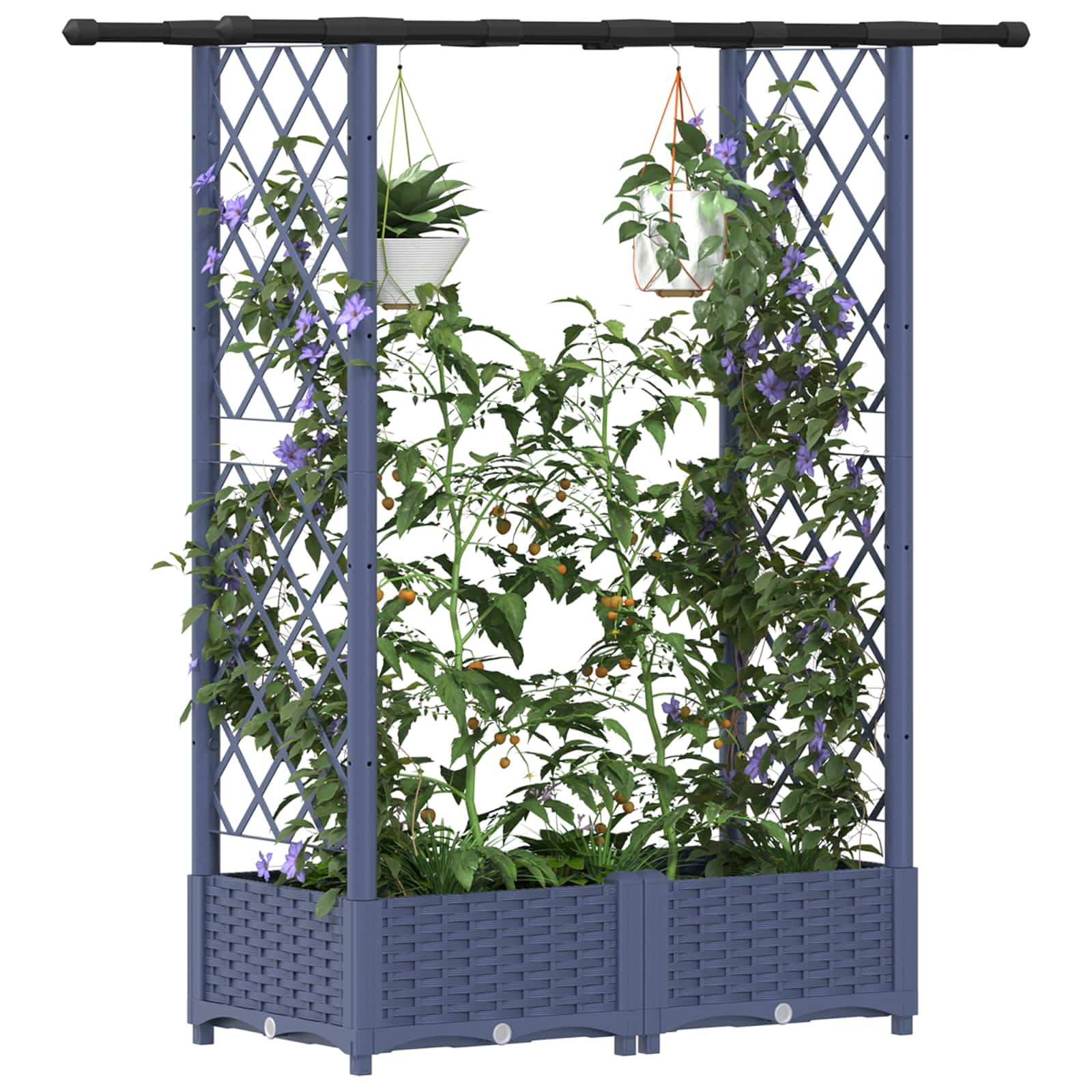 Verhoogd Bed met Trellis en Dak Grijs 122,5 x 40 x 123 cm PP image 3