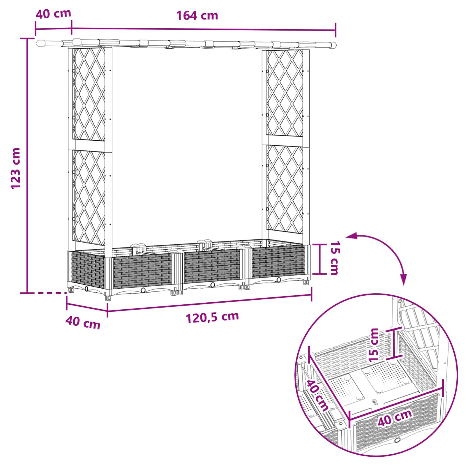 Verhoogd Bed met Trellis en Dak Grijs 164 x 40 x 123 cm PP image 8