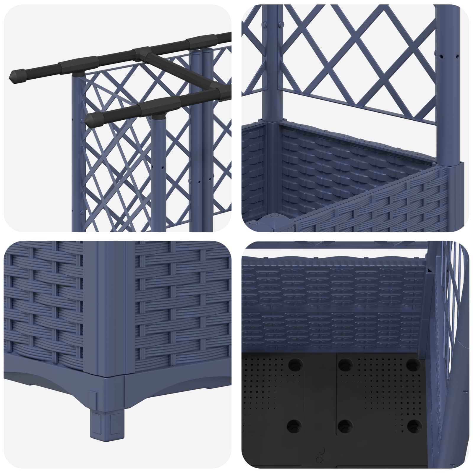 Verhoogd Bed met Trellis en Dak Grijs 124,5 x 40 x 138 cm PP image 6
