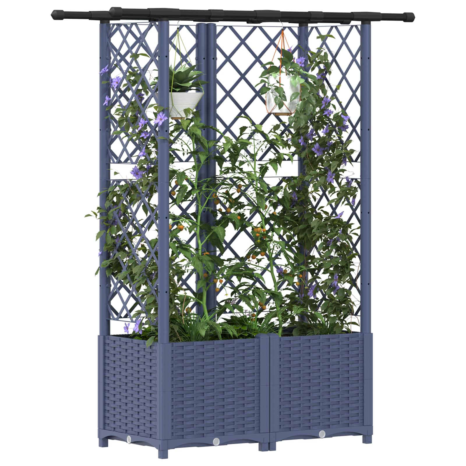 Verhoogd Bed met Trellis en Dak Grijs 124,5 x 40 x 138 cm PP image 3