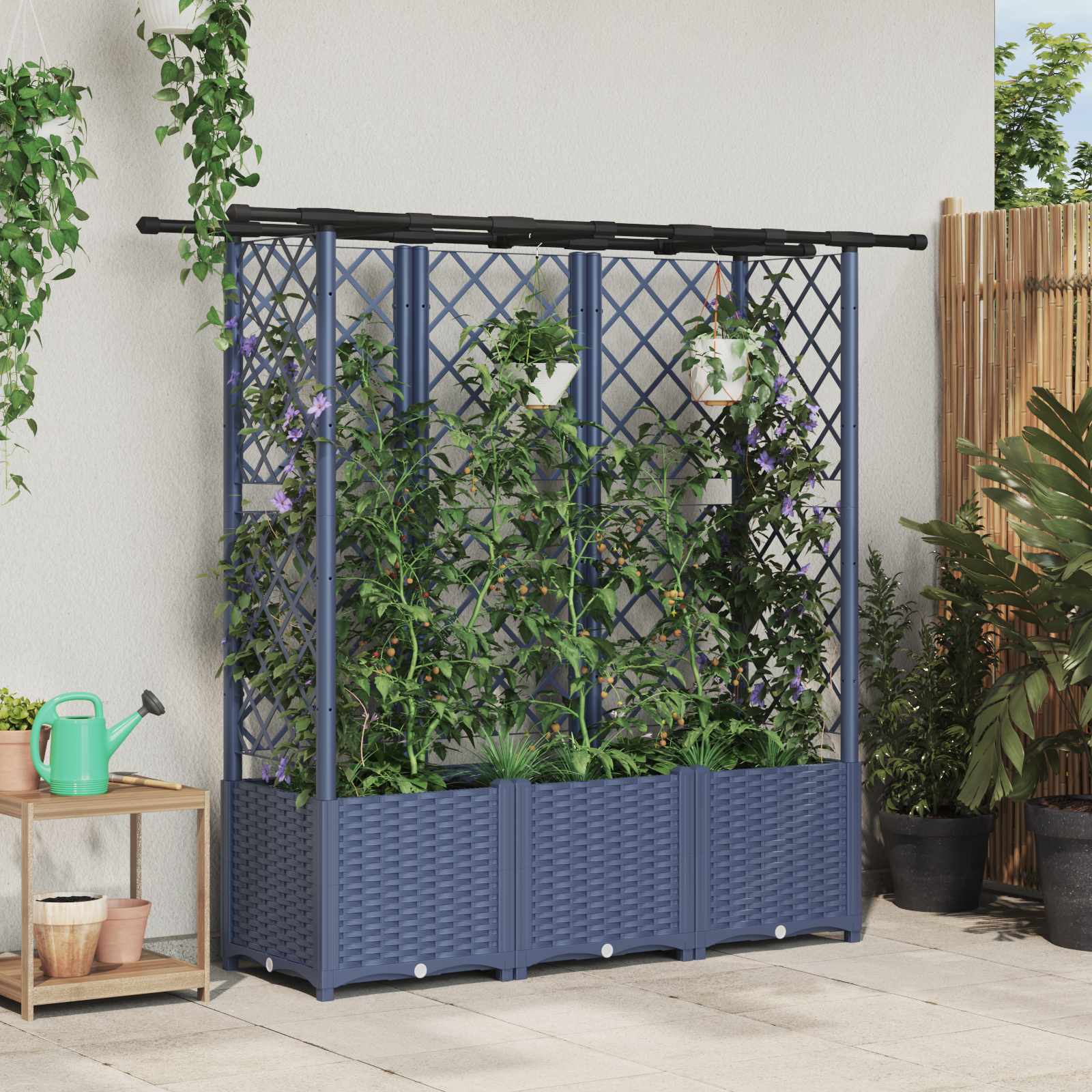 Verhoogd Bed met Trellis en Dak Grijs 162,5 x 40 x 138 cm PP image 1