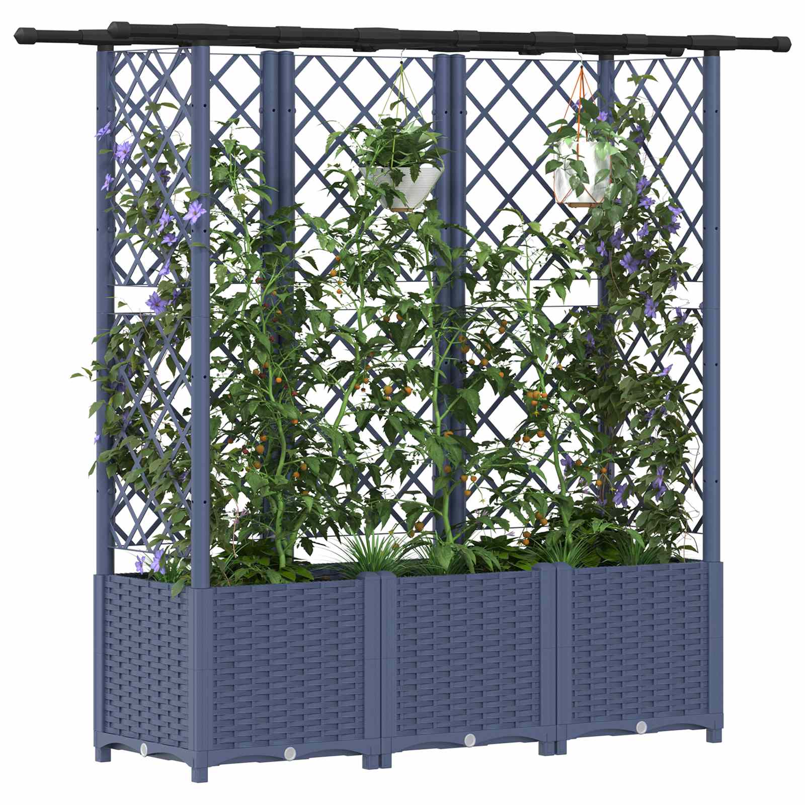 Verhoogd Bed met Trellis en Dak Grijs 162,5 x 40 x 138 cm PP image 3