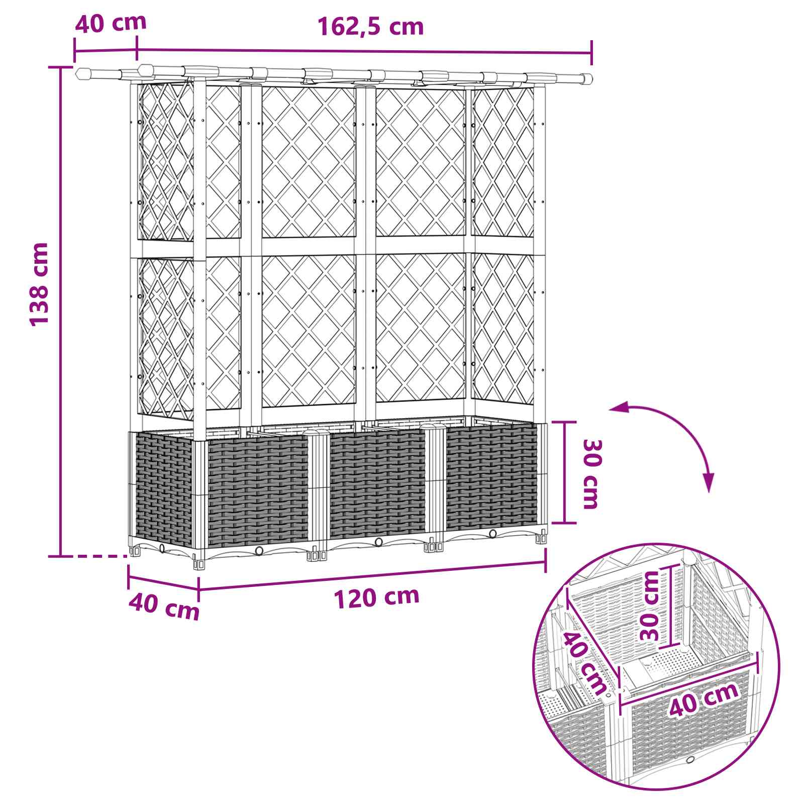 Verhoogd Bed met Trellis en Dak Grijs 162,5 x 40 x 138 cm PP image 8