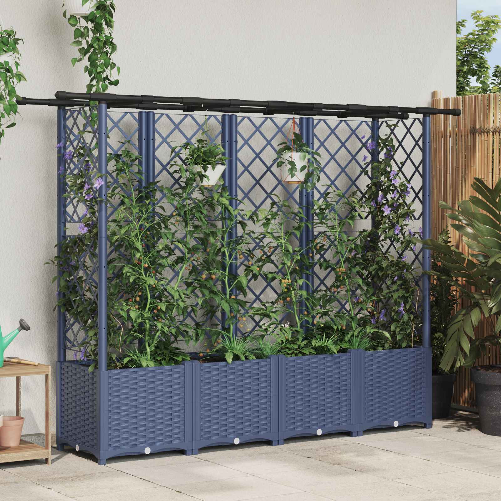 Verhoogd Bed met Trellis en Dak Grijs 203 x 40 x 138 cm PP image 1