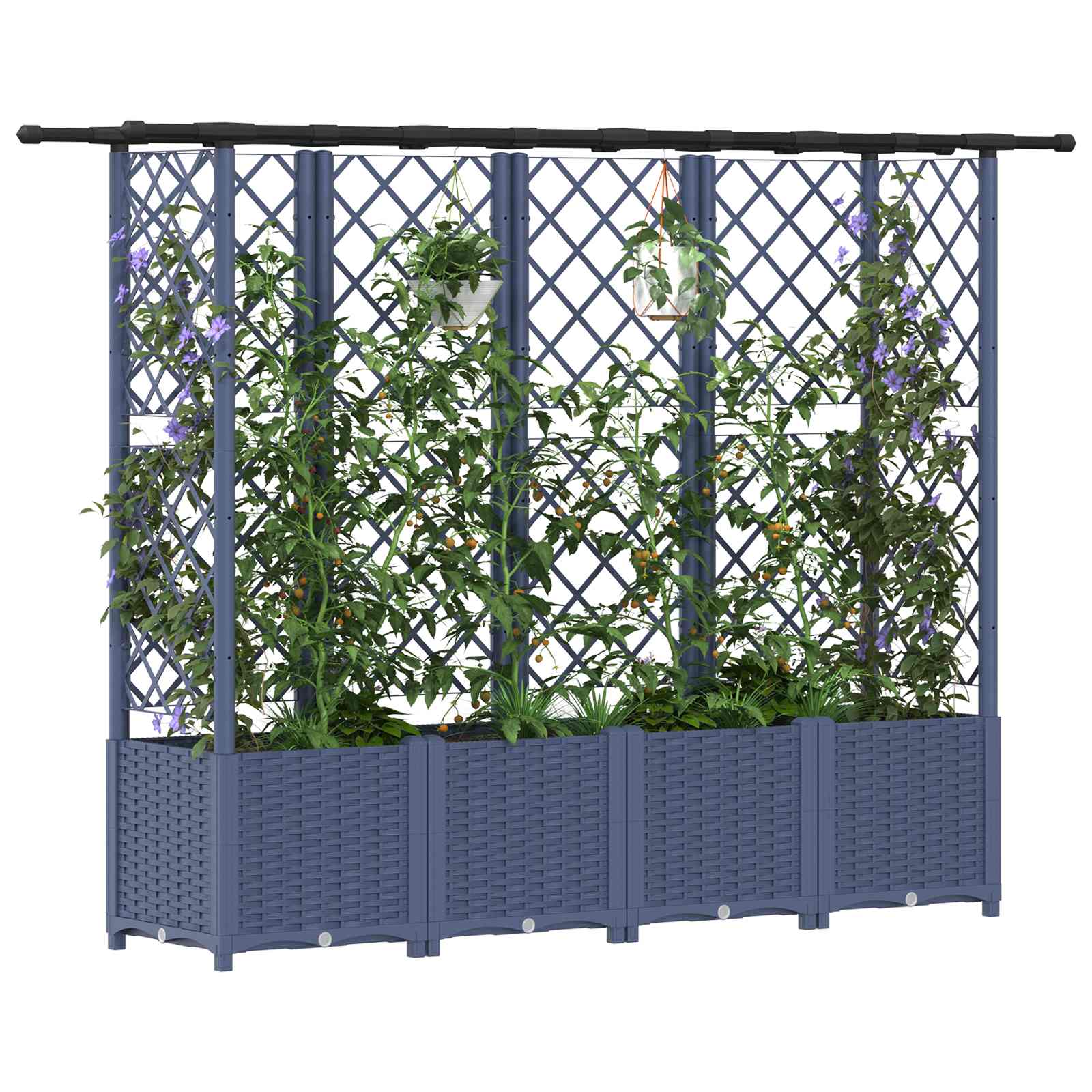 Verhoogd Bed met Trellis en Dak Grijs 203 x 40 x 138 cm PP image 3