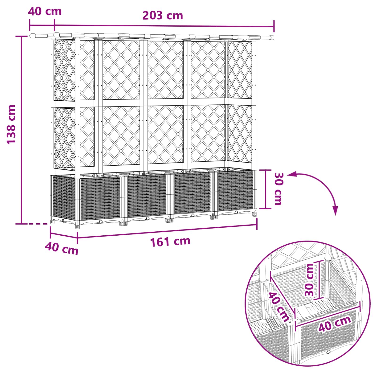 Verhoogd Bed met Trellis en Dak Grijs 203 x 40 x 138 cm PP image 8