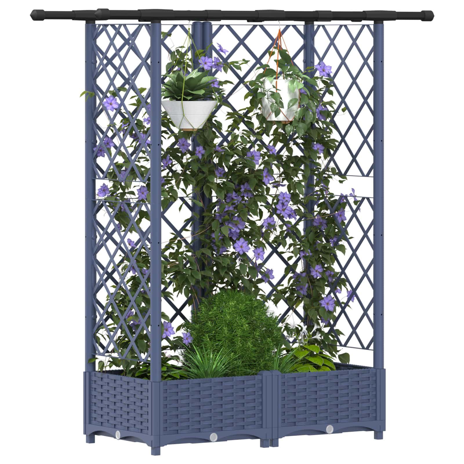 Verhoogd Bed met Trellis en Dak Grijs 124 x 40 x 123 cm PP image 3