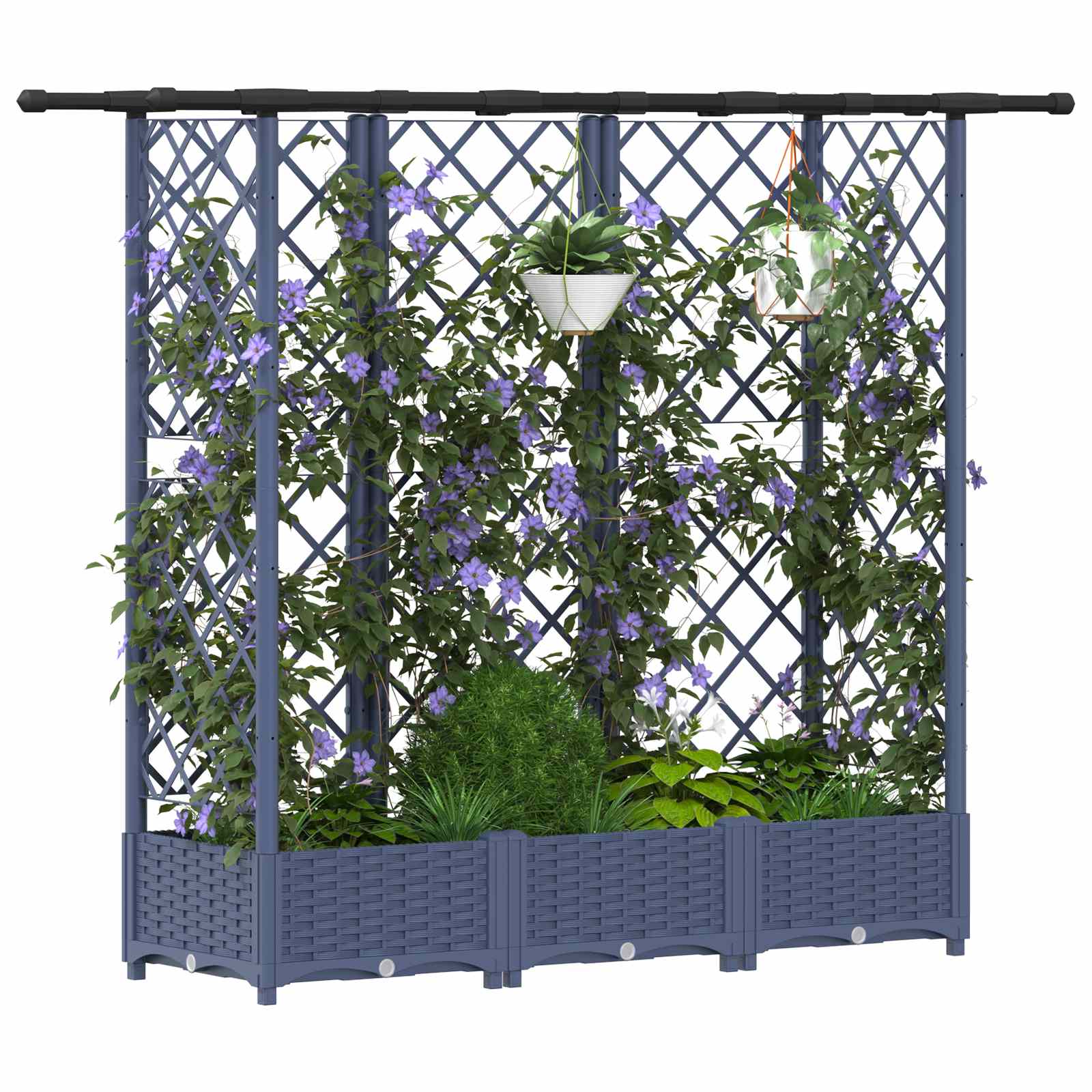 Verhoogd Bed met Trellis en Dak Grijs 164 x 40 x 123 cm PP image 3