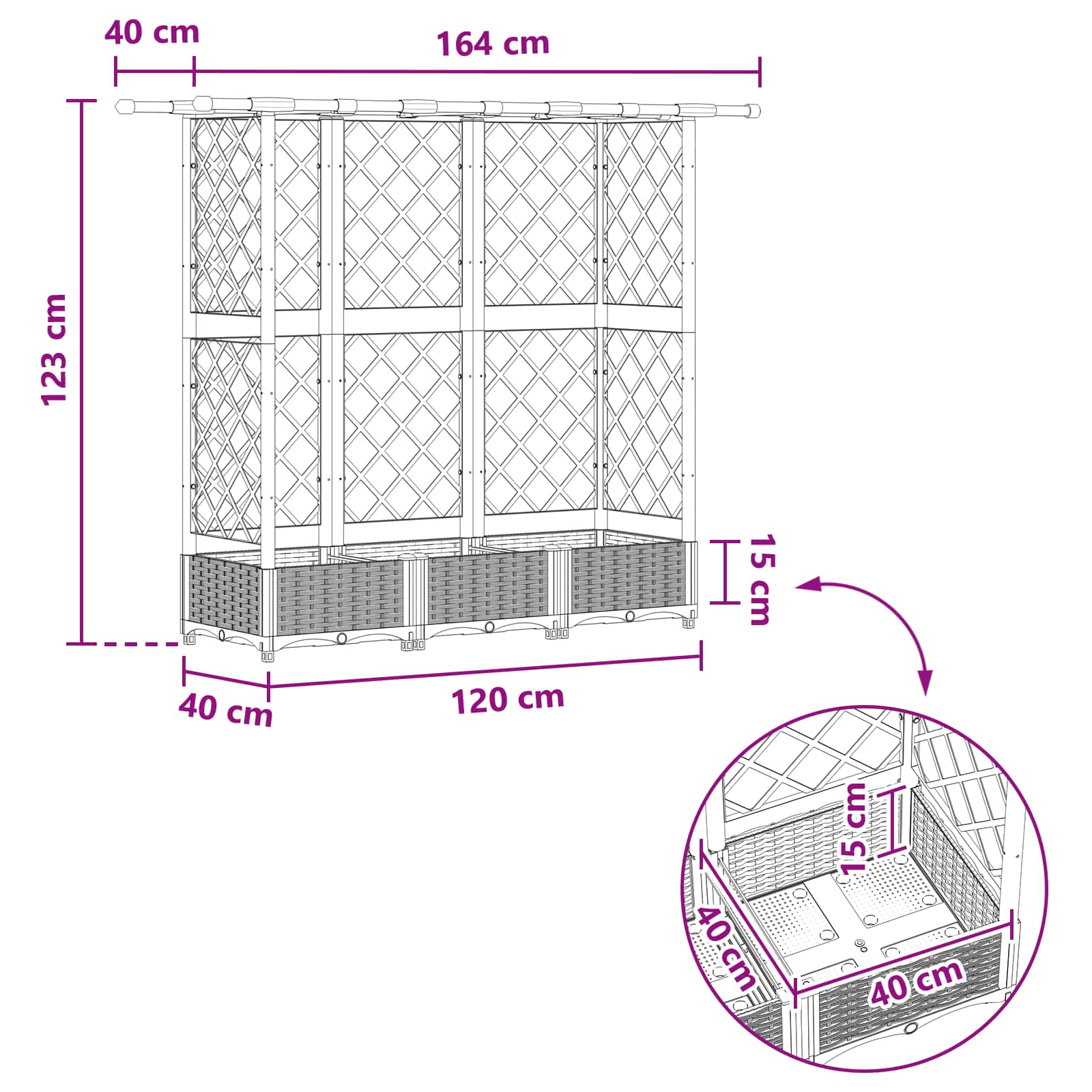 Verhoogd Bed met Trellis en Dak Grijs 164 x 40 x 123 cm PP image 8