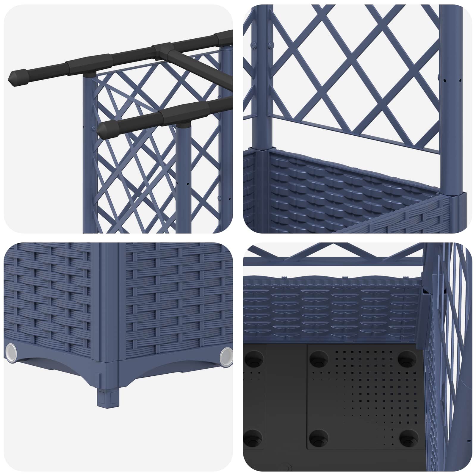 Verhoogd Bed met Trellis en Dak Grijs 202,5 x 40 x 123 cm PP image 6