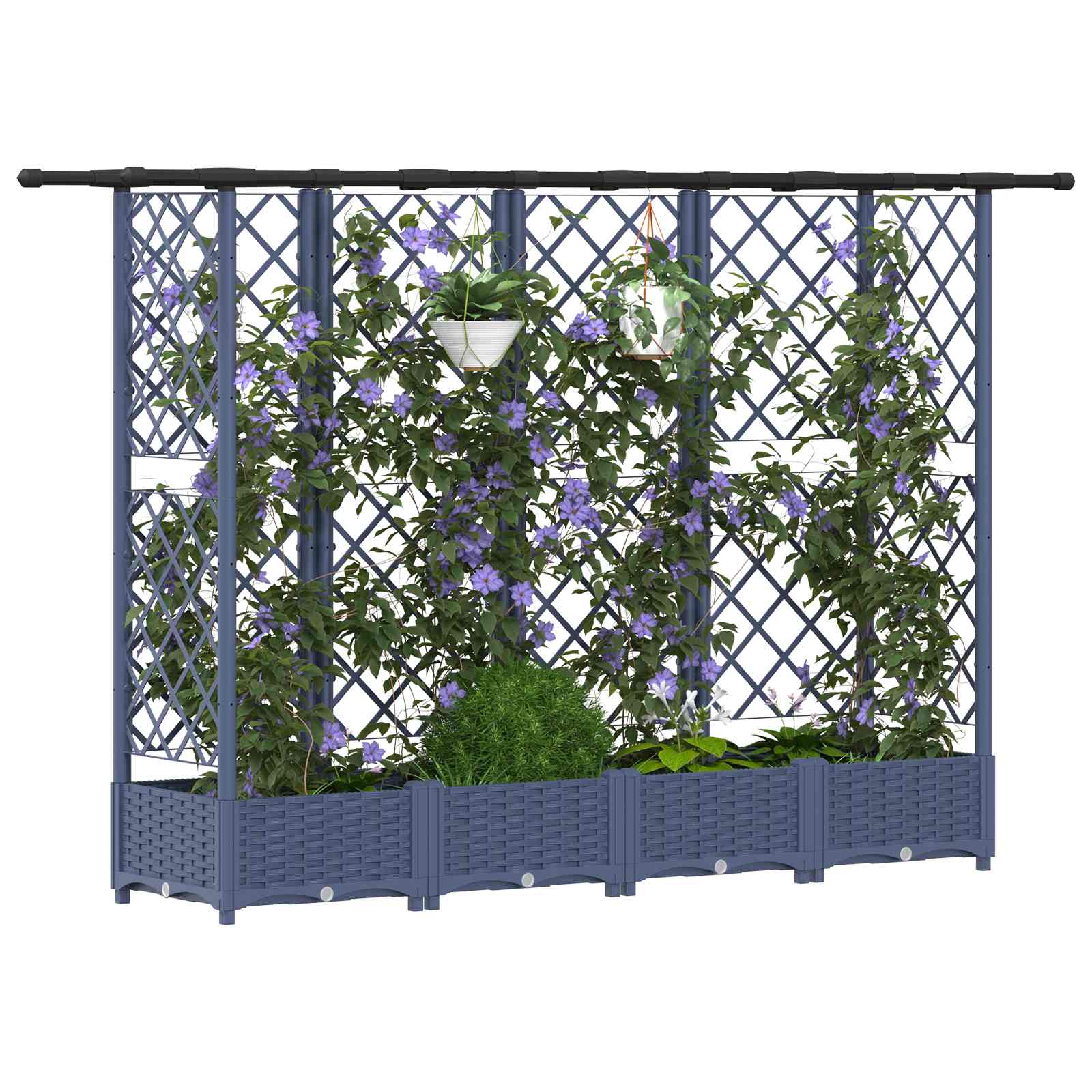 Verhoogd Bed met Trellis en Dak Grijs 202,5 x 40 x 123 cm PP image 3