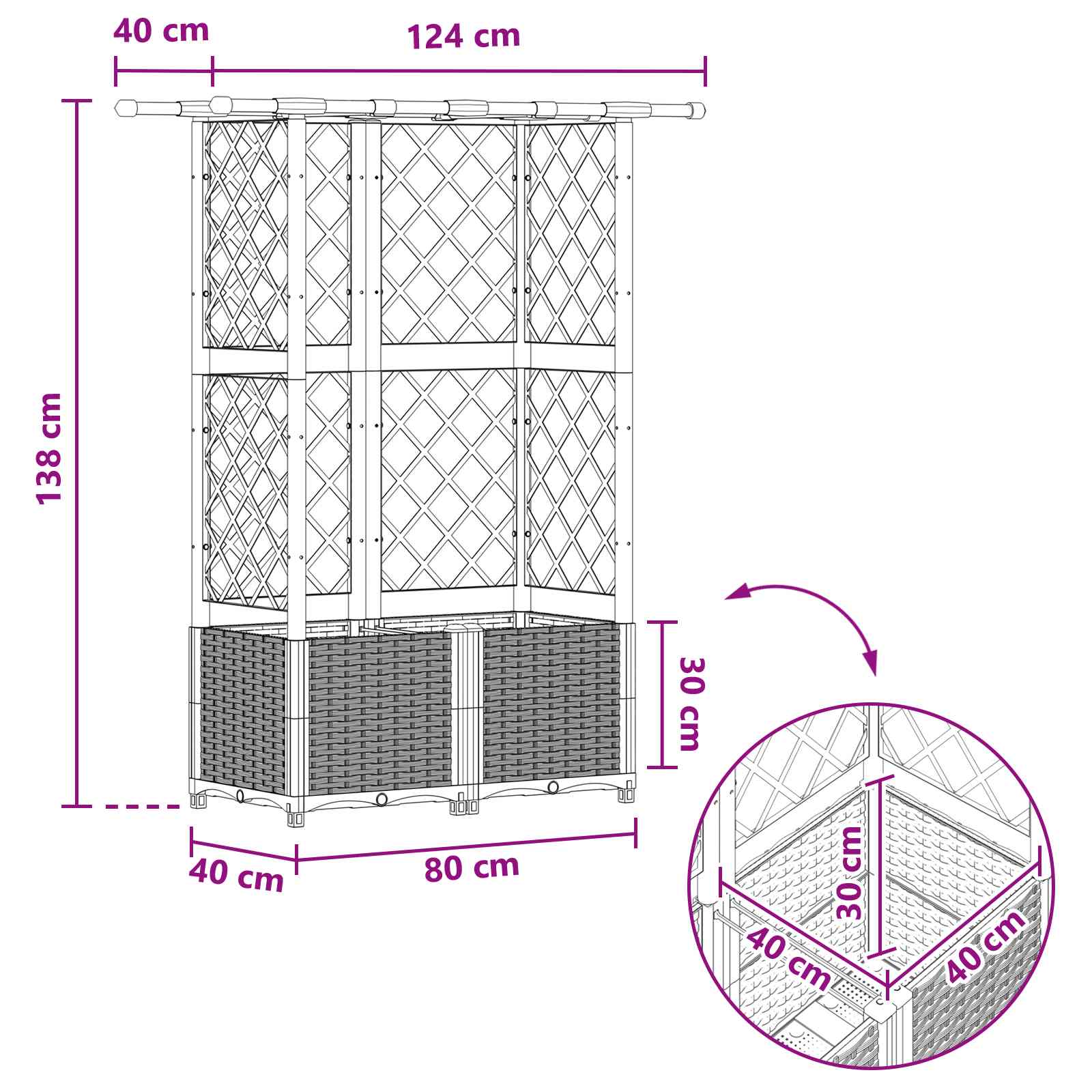 Verhoogd Bed met Trellis en Dak Grijs 124 x 40 x 138 cm PP image 8