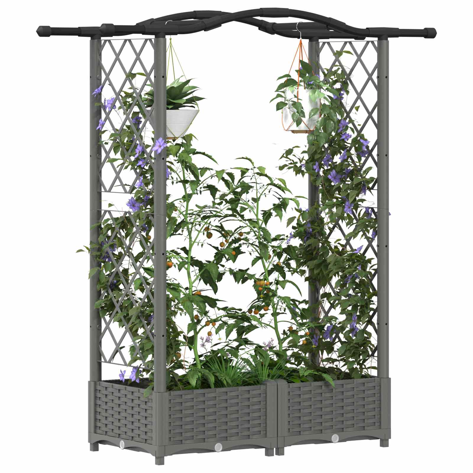 Verhoogd Bed met Trellis en Dak Lichtgrijs 124 x 40 x 125 cm PP image 3