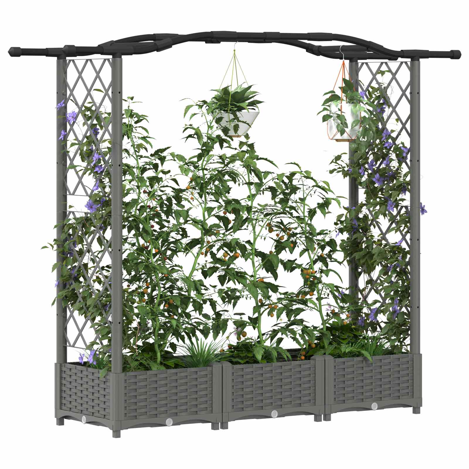 Verhoogd Bed met Trellis en Dak Lichtgrijs 169 x 40 x 125 cm PP image 3