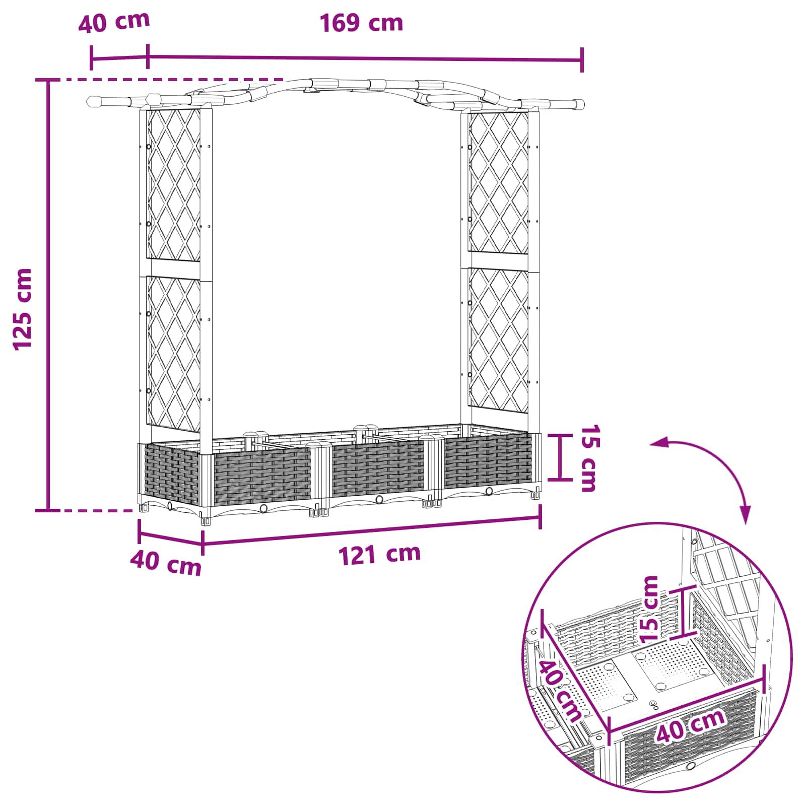 Verhoogd Bed met Trellis en Dak Lichtgrijs 169 x 40 x 125 cm PP image 8